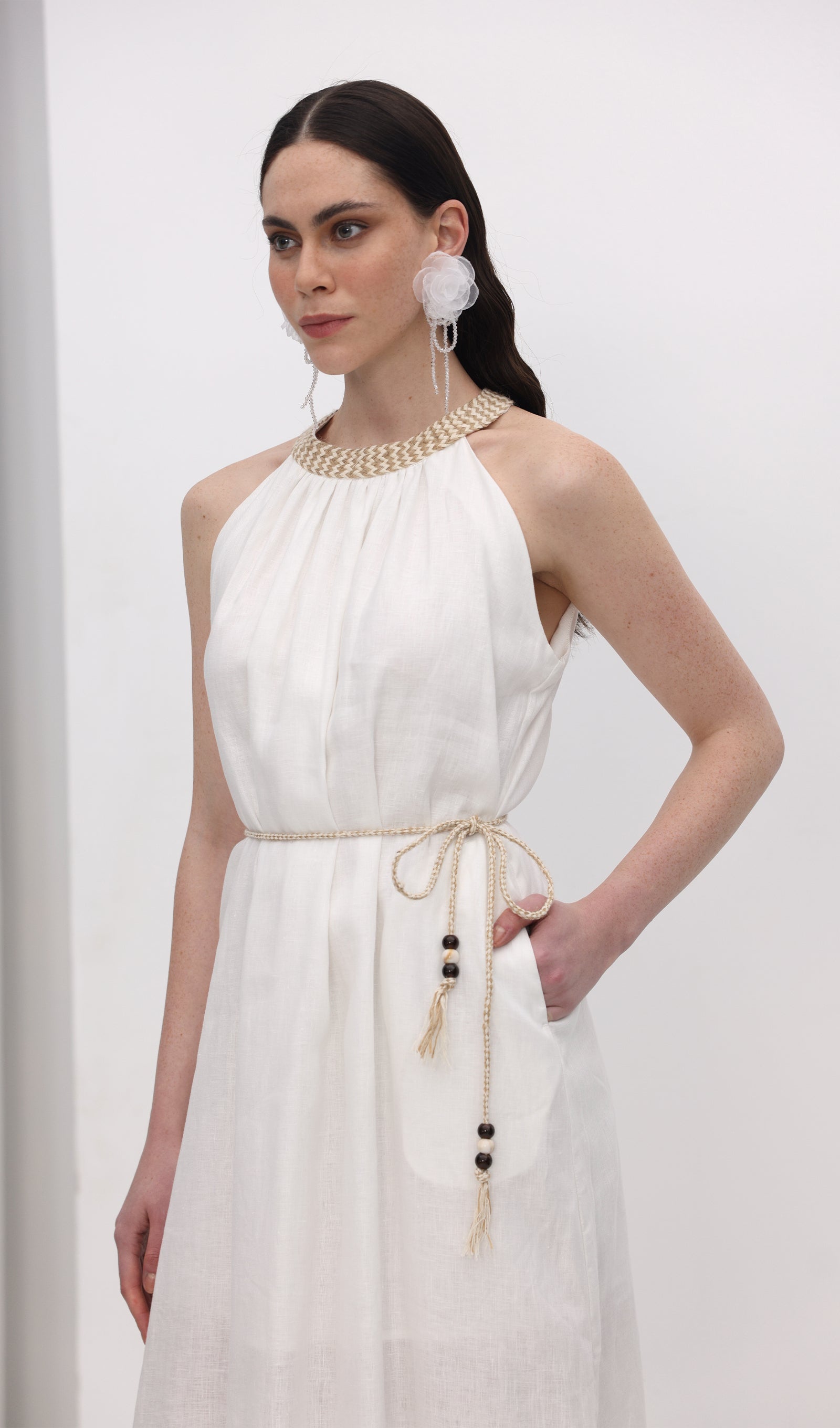 Halter Neck Linen Midi Dress