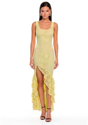 Kalliste Lace Ruffle Maxi Dress In Lemon Yellow