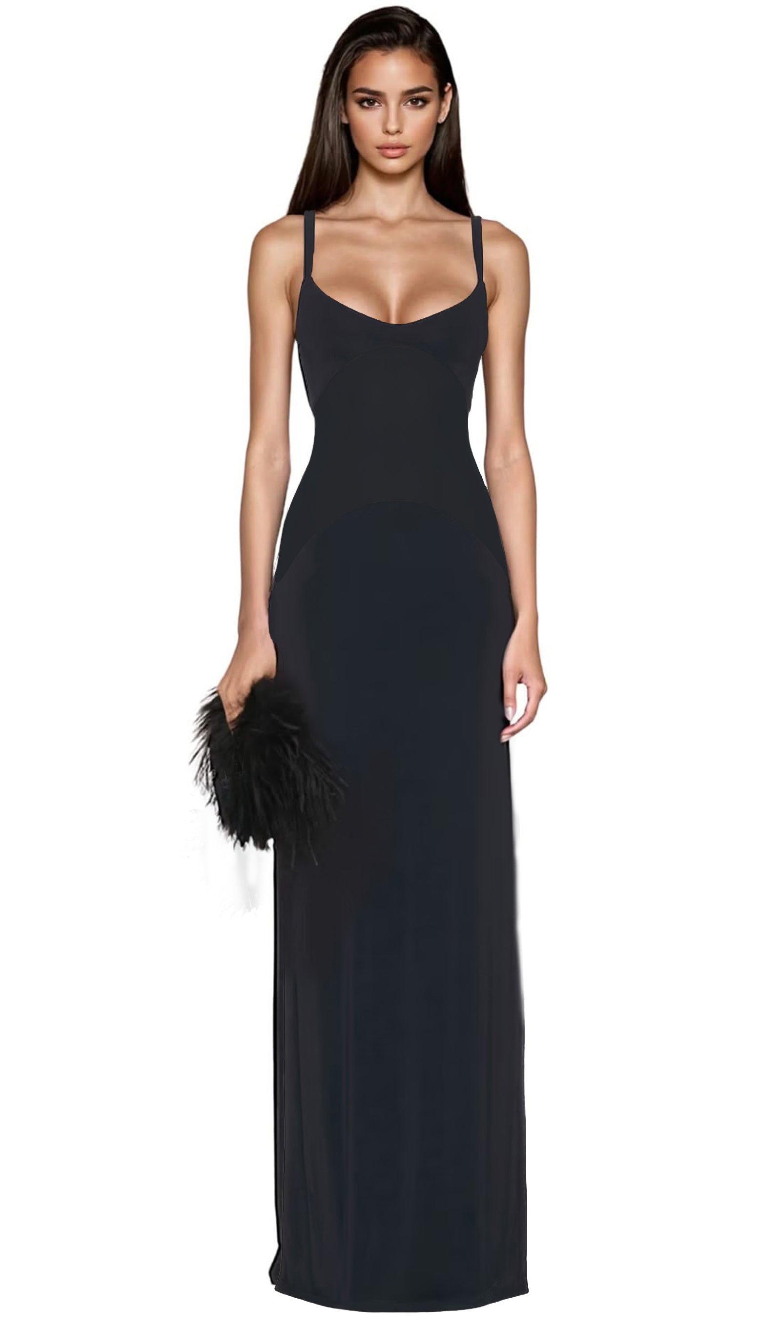 Solid Sleeveless Curve Maxi Dress In Black