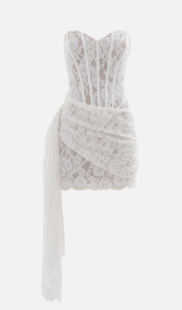 White Lace Corset Draped Mini Dress