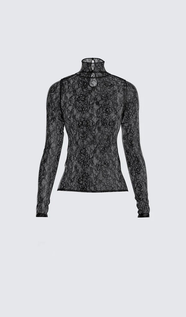 Black Hollow Out Lace Top