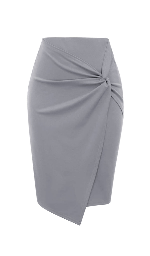 High Waist Wrap Front Midi Skirt-Grey