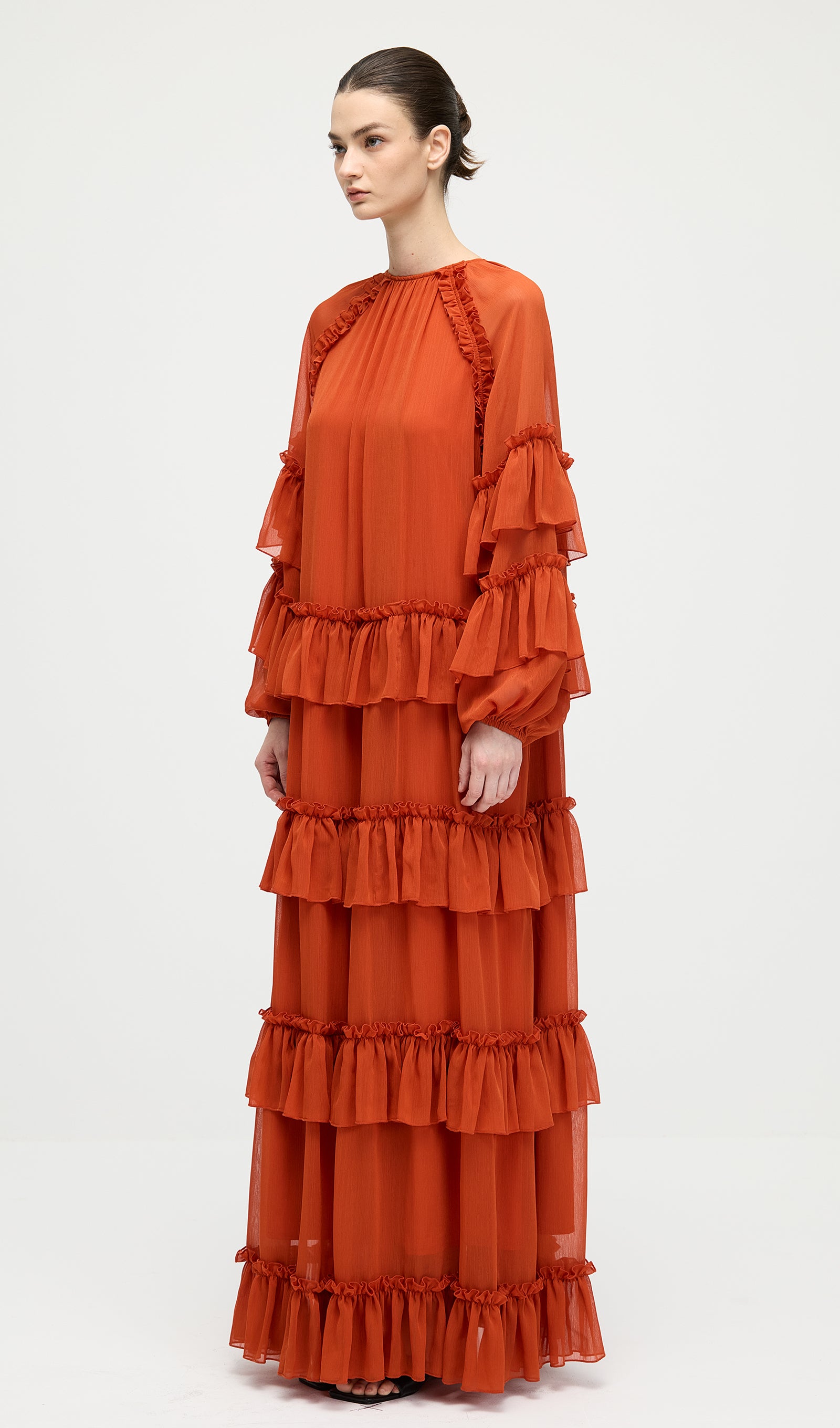 Midikleid in A-Linie mit Blumenmuster und Laternenärmeln