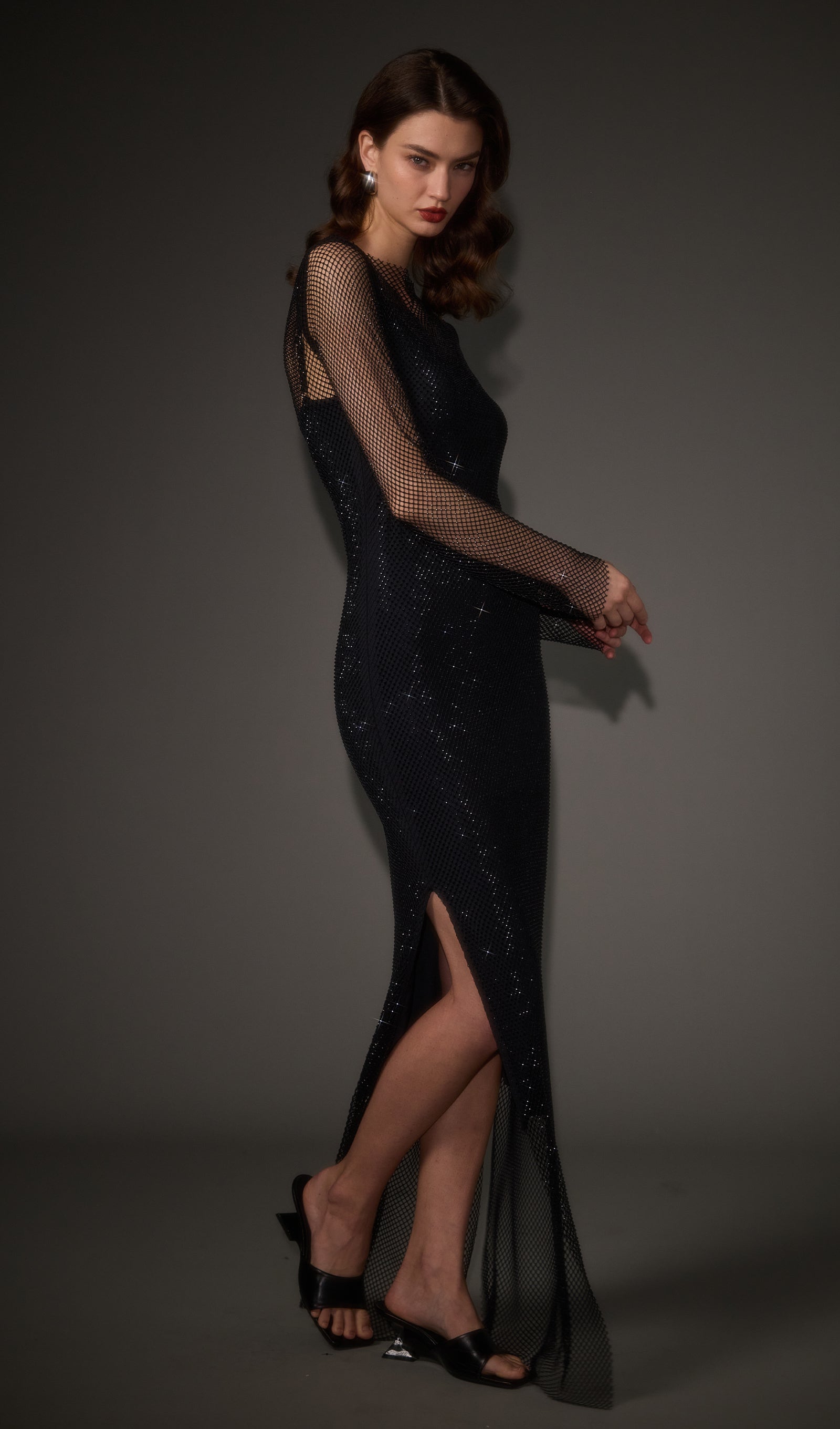 Mesh With Monochrome Maxi Dress In Black