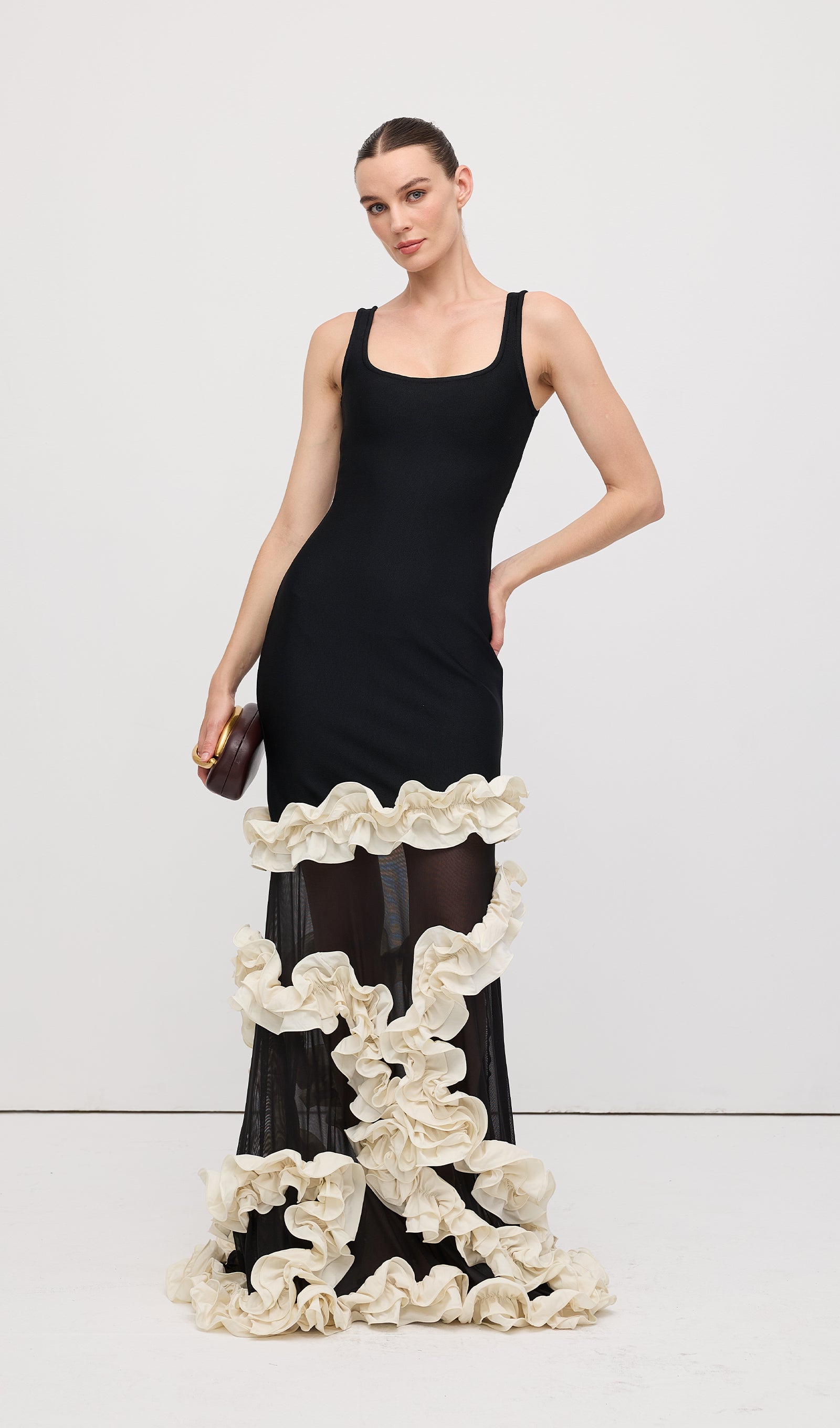 Midikleid in A-Linie mit Blumenmuster und Laternenärmeln