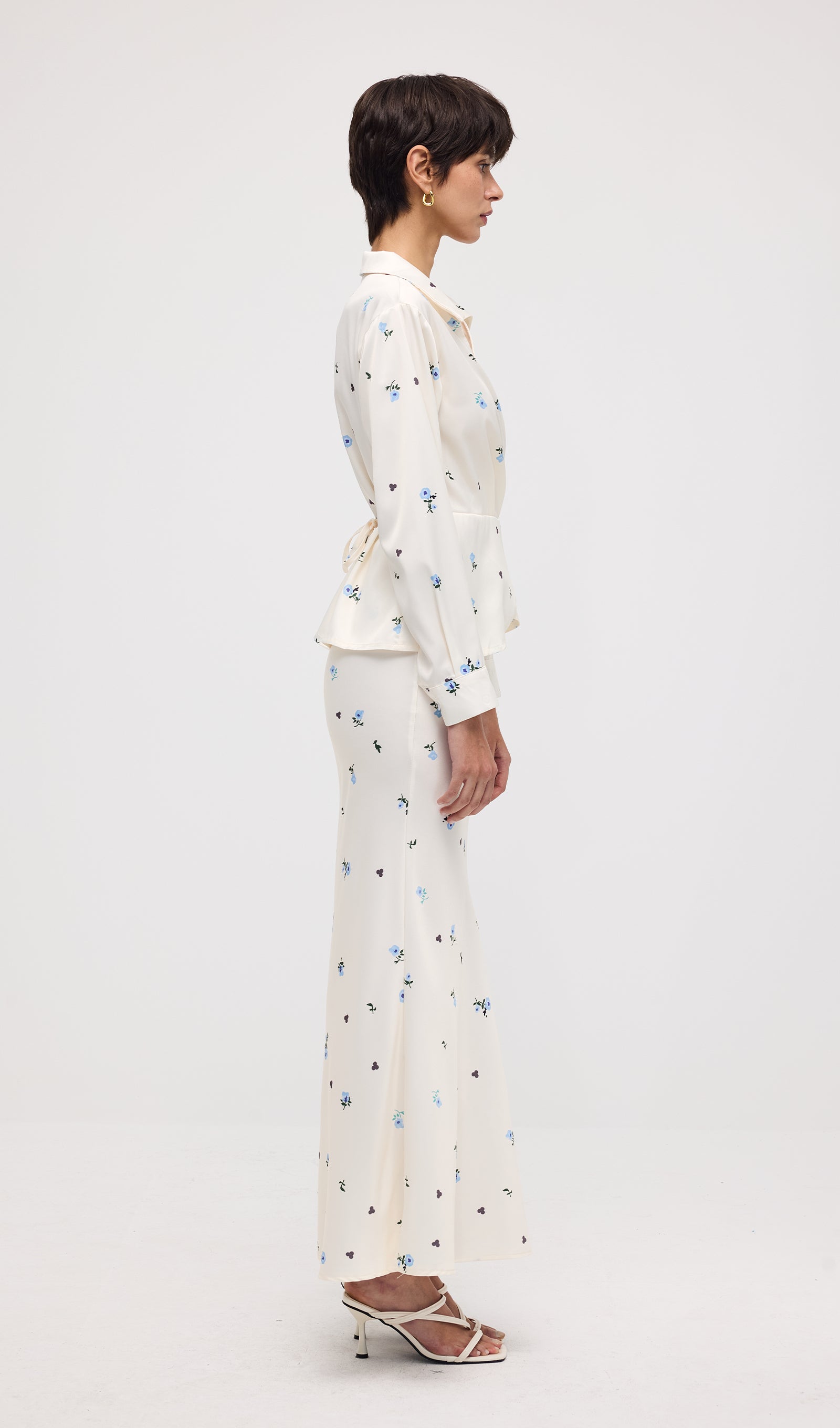 Floral Print Satin Maxi Skirt Two Piece Set