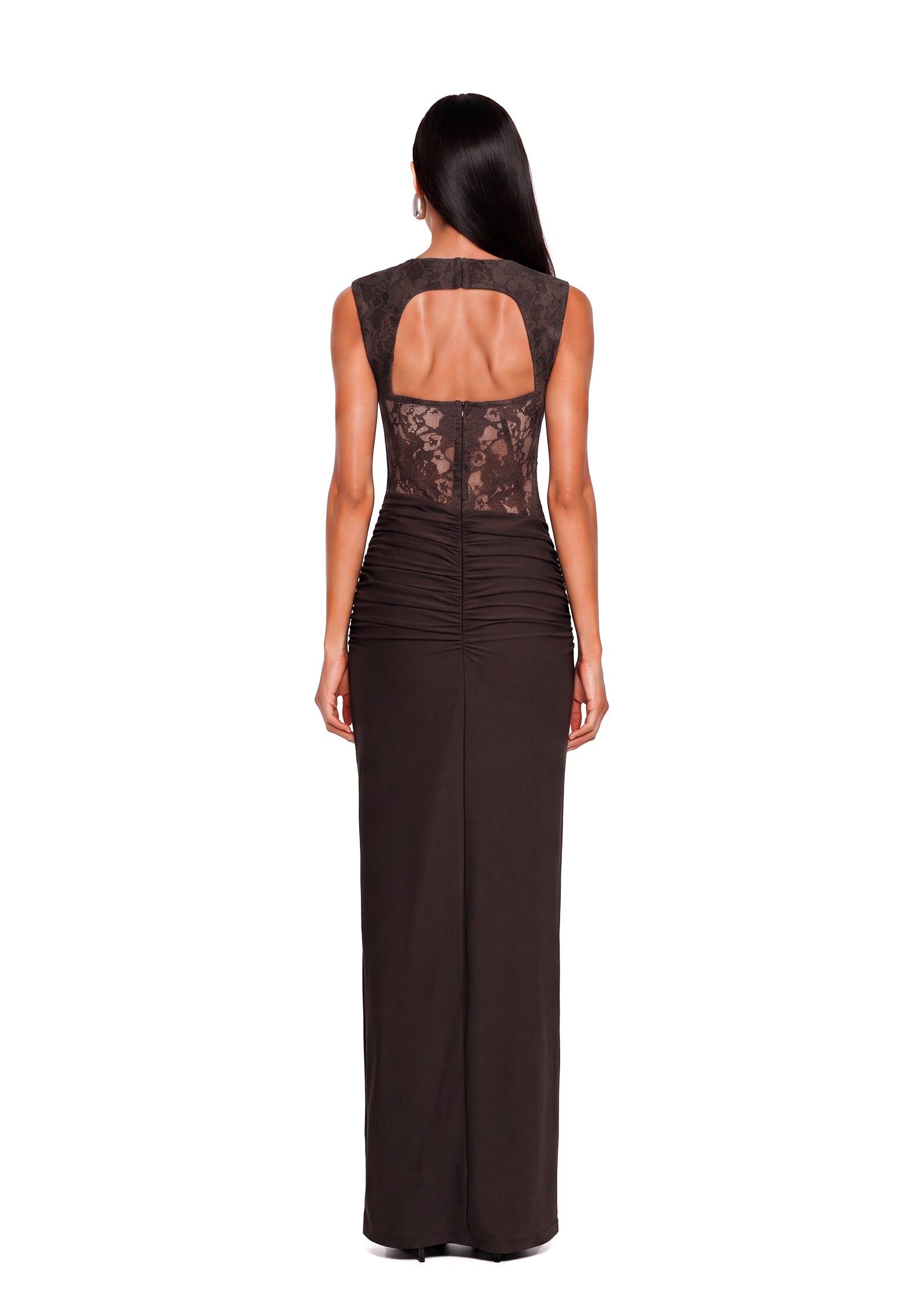 Adaiba Lace Bustier Draped Maxi Dress In Brown