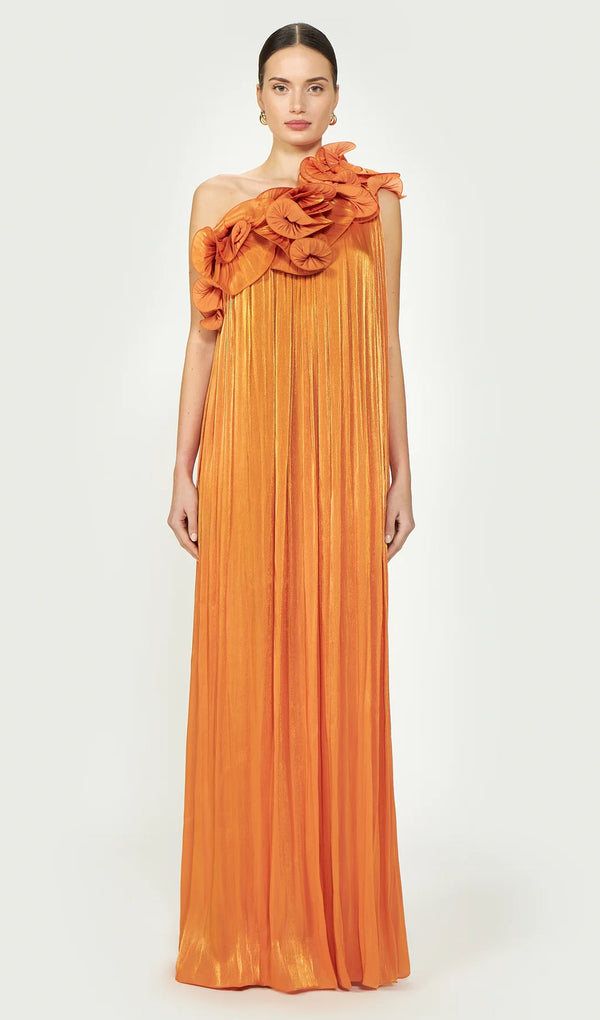 Ruffled Georgette Maxi Dress-Orange