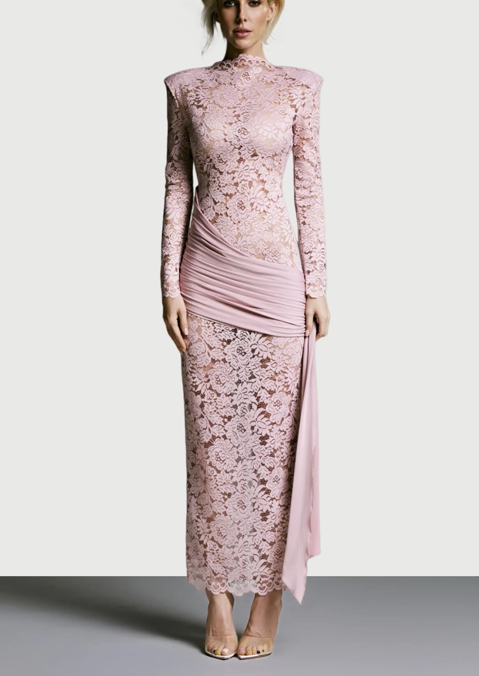 Midikleid in A-Linie mit Blumenmuster und Laternenärmeln