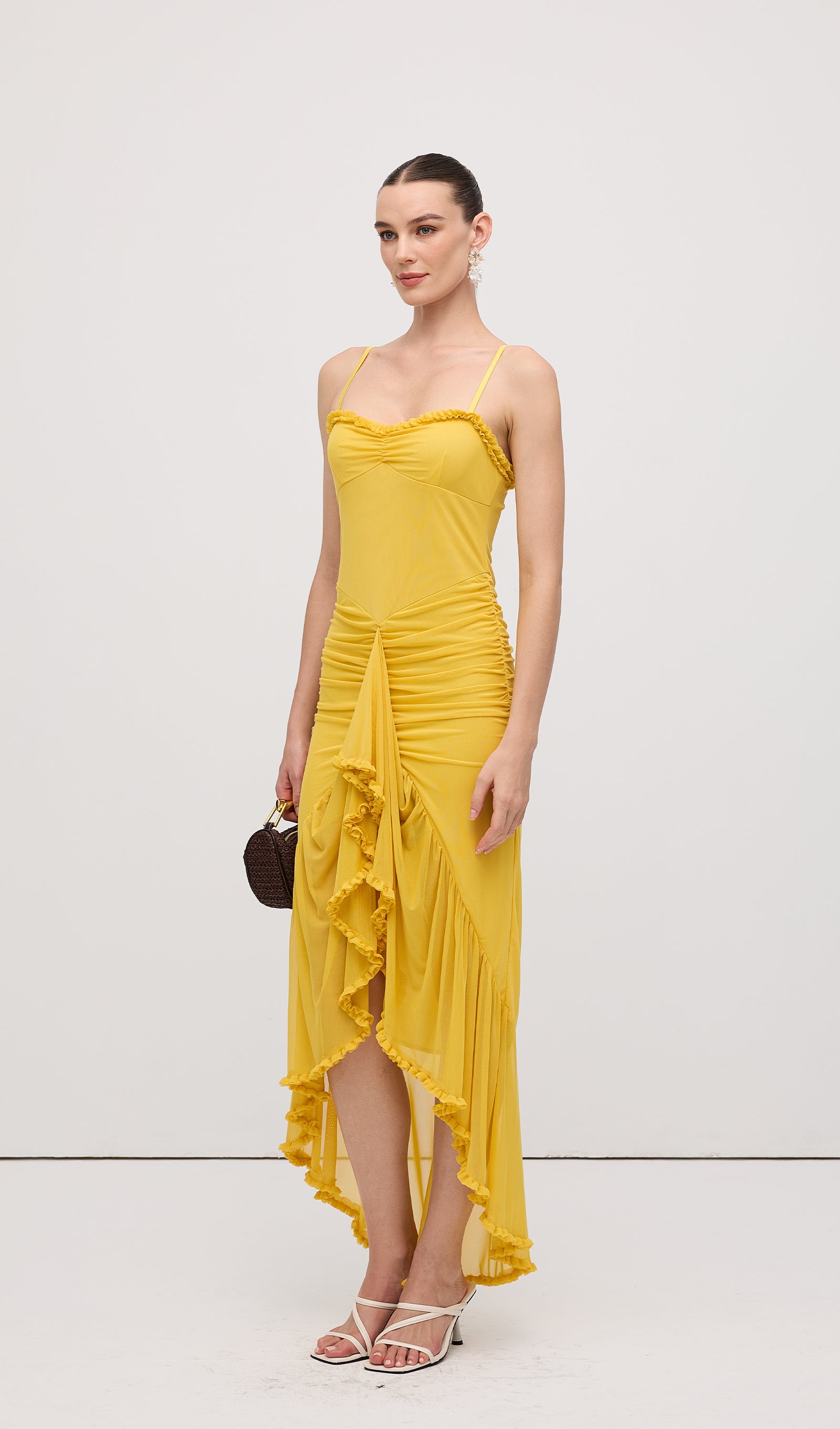 Midikleid in A-Linie mit Blumenmuster und Laternenärmeln