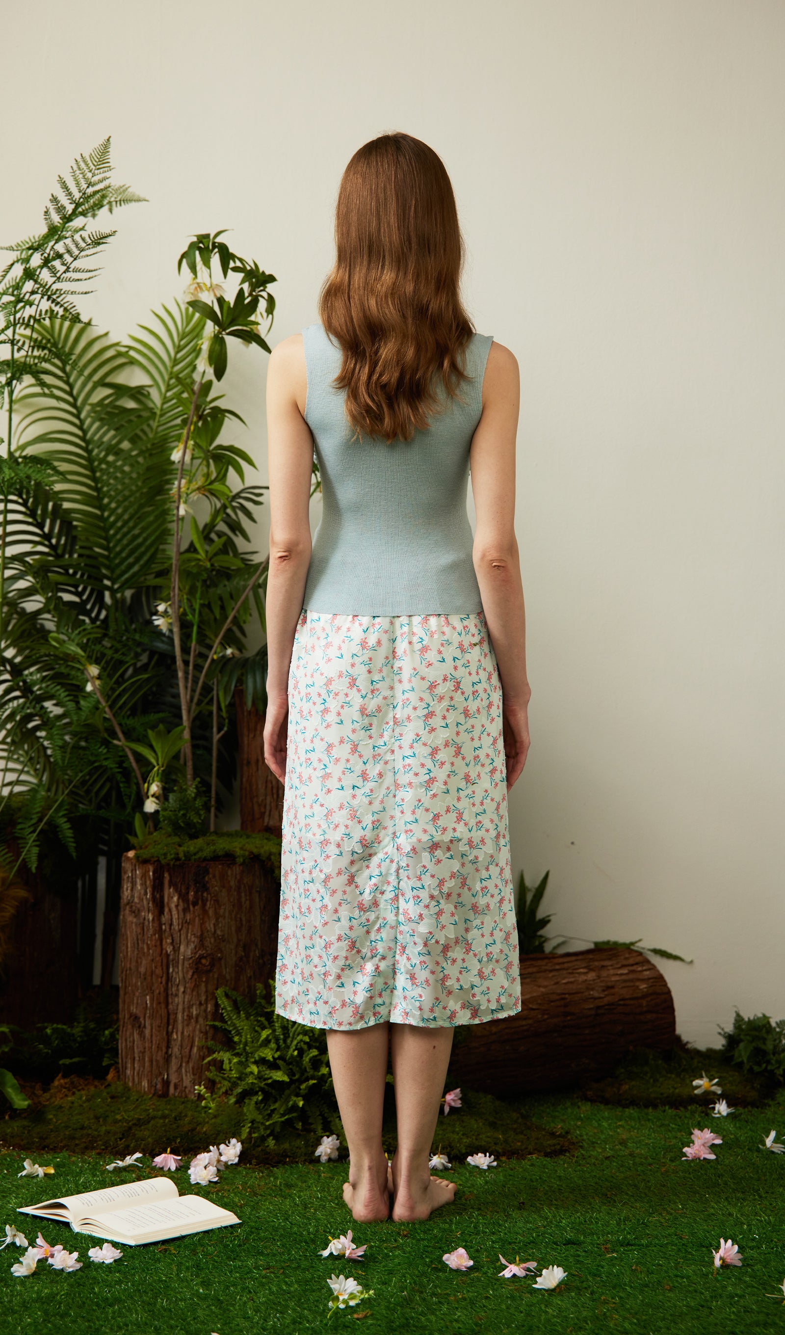Floral Print Split Midi Skirt