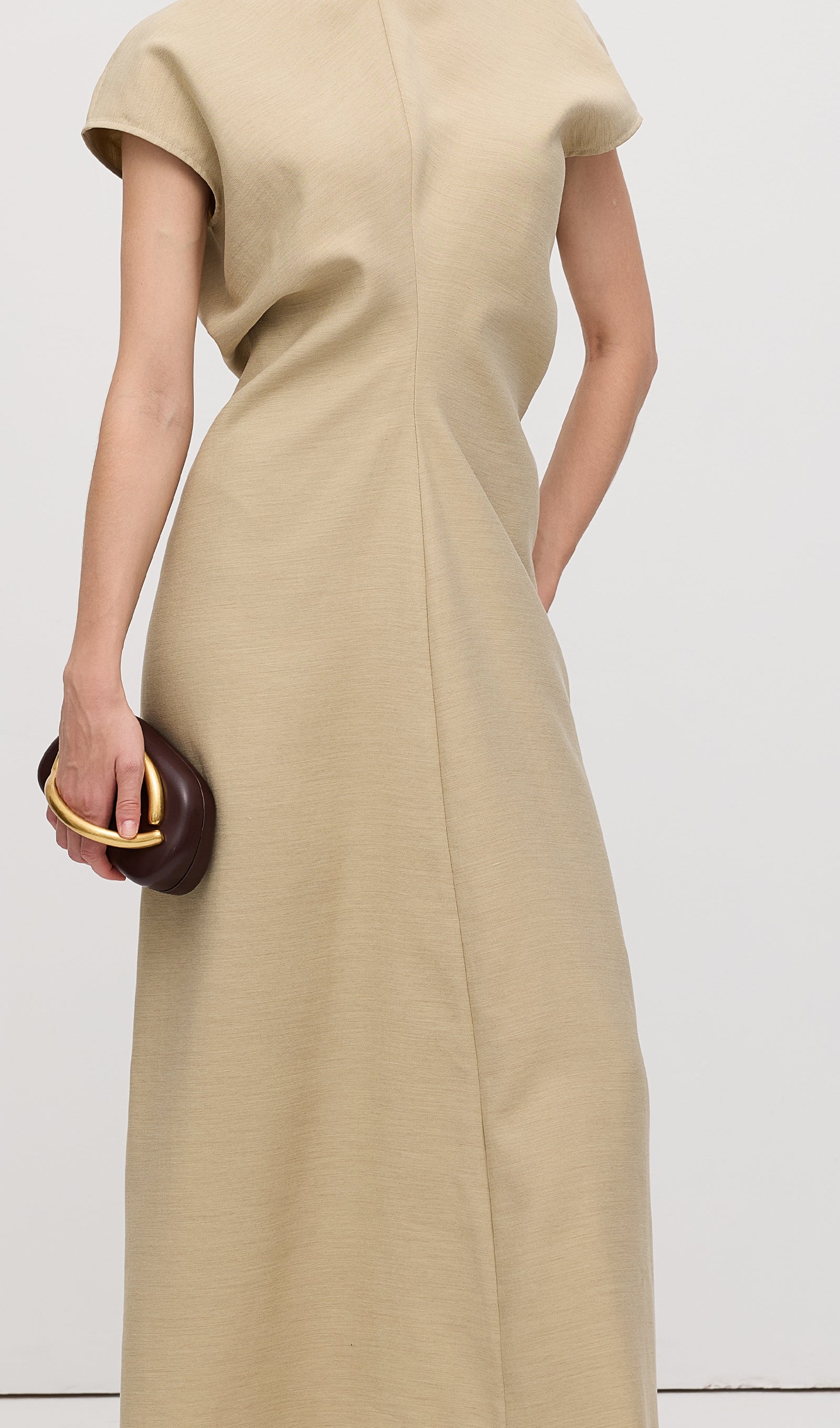 Slouch Waist  Midi Dress-Green