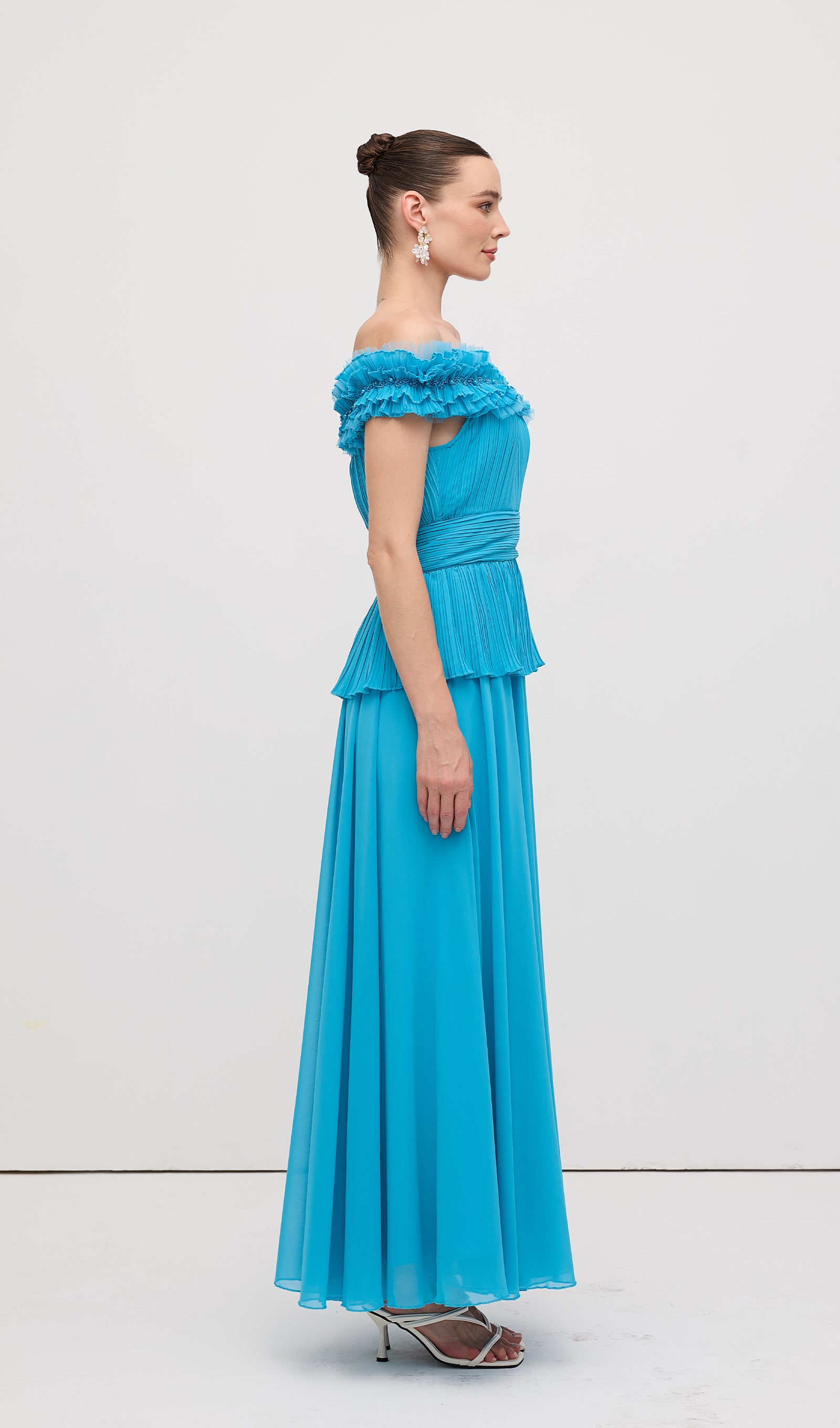 Midikleid in A-Linie mit Blumenmuster und Laternenärmeln