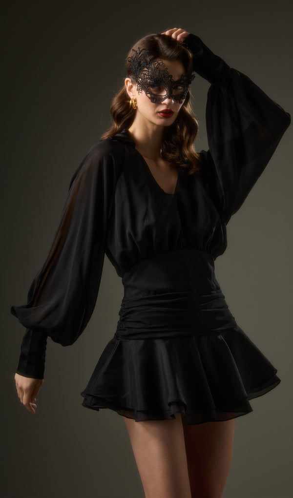 Black Lantern Sleeve Mini Dress