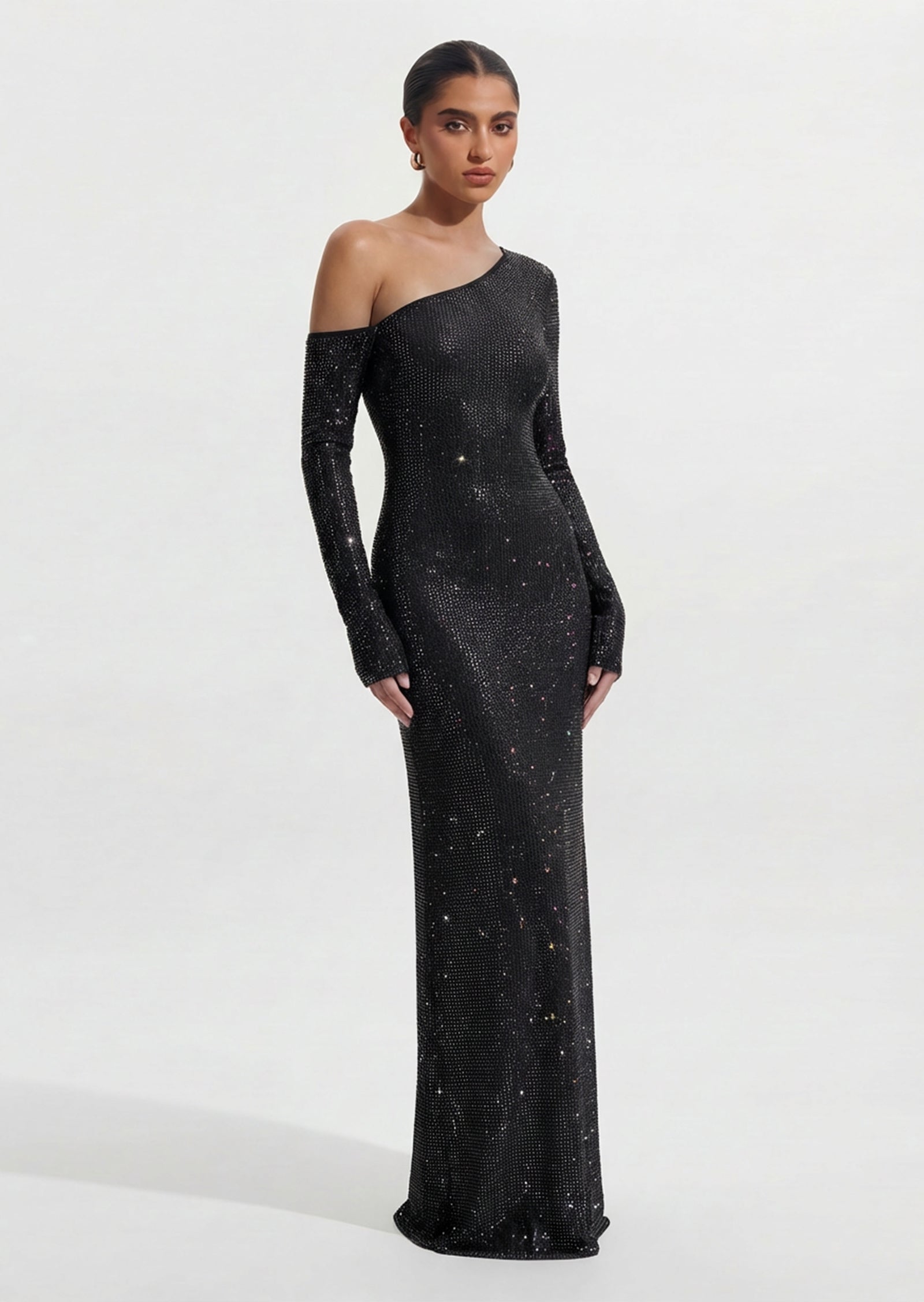 فستان ماكسي أنيق بدون أكتاف - أزرق فاتح 