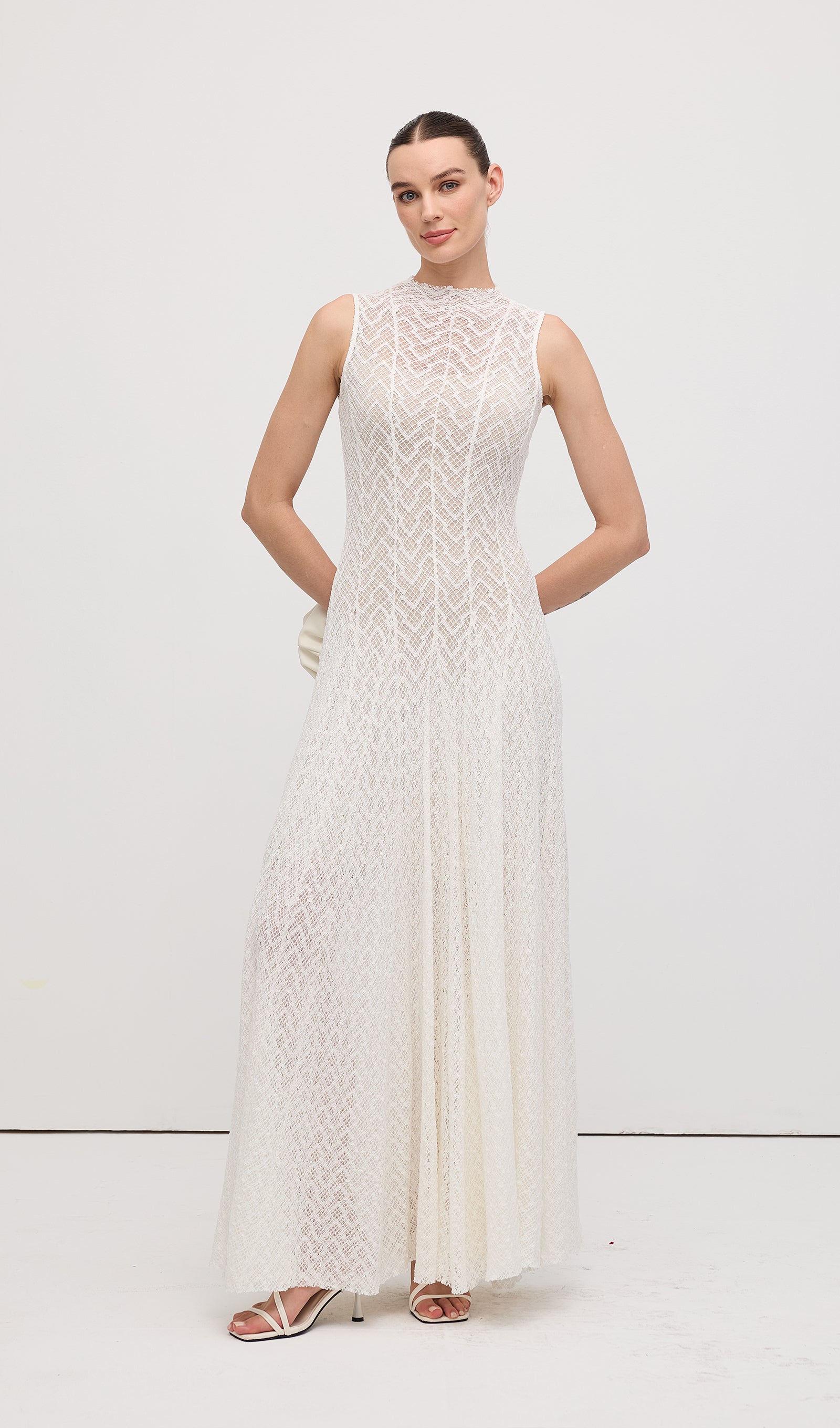 Solid Pointelle Sleeveless Maxi Dress