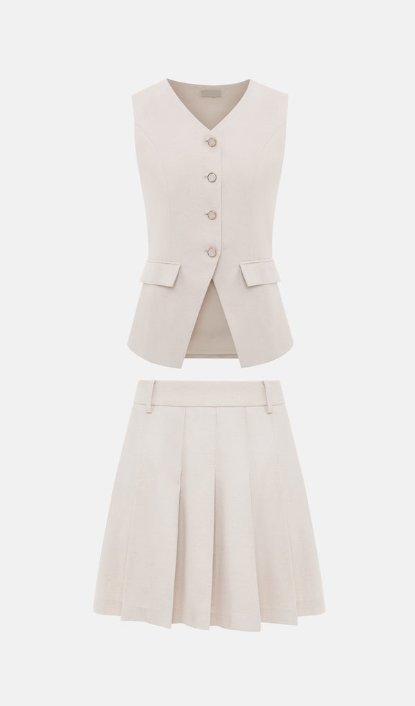 Suit Waistcoat & Mini Skirt With Pleats Sets