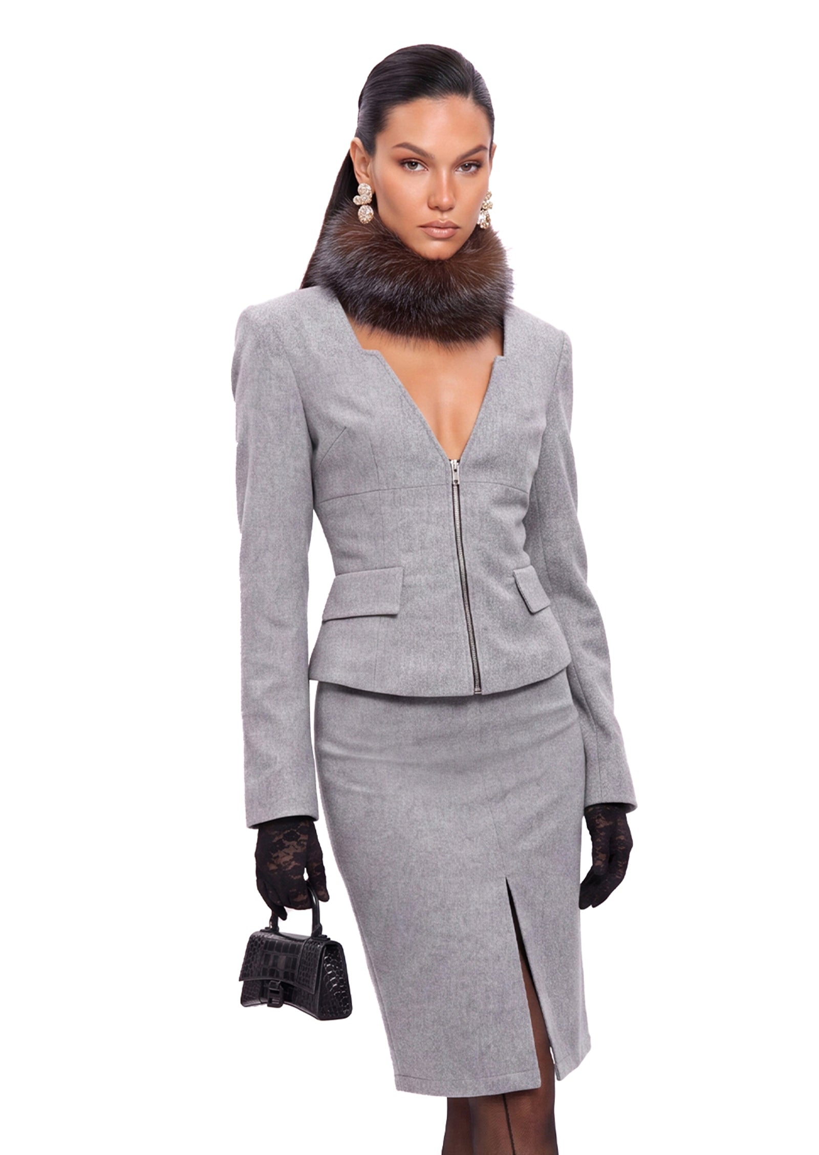 Sabelle V Neck Suit Skirt Set