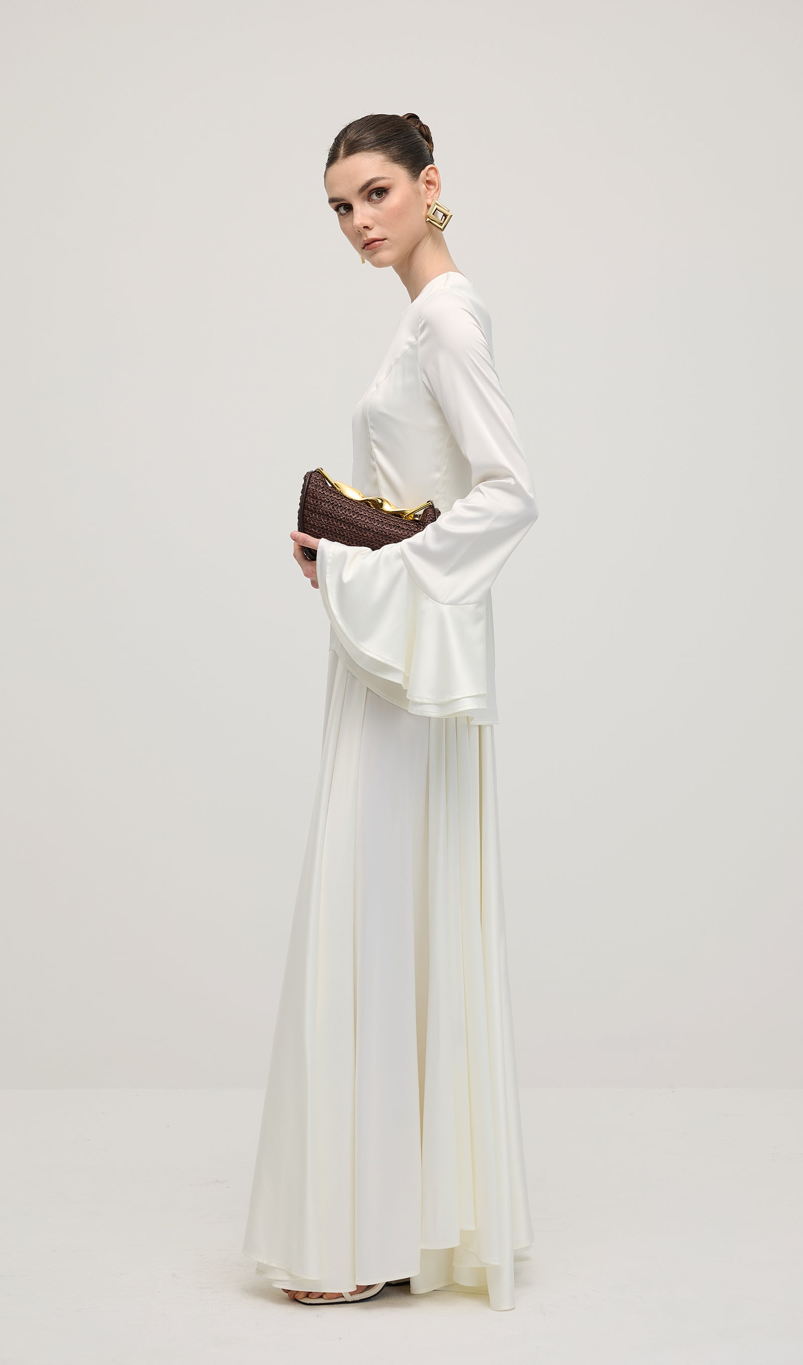 Midikleid in A-Linie mit Blumenmuster und Laternenärmeln