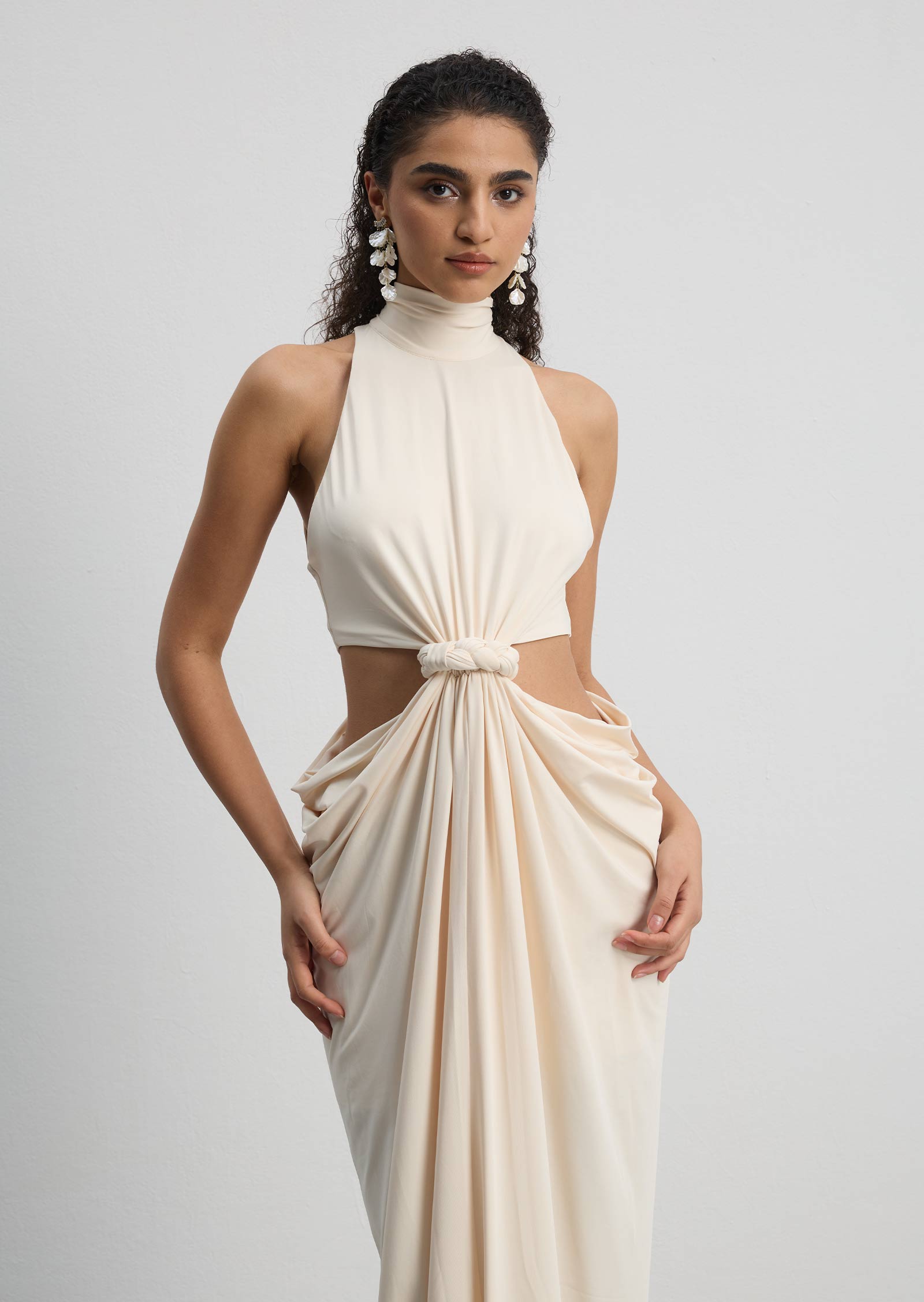 Midikleid in A-Linie mit Blumenmuster und Laternenärmeln