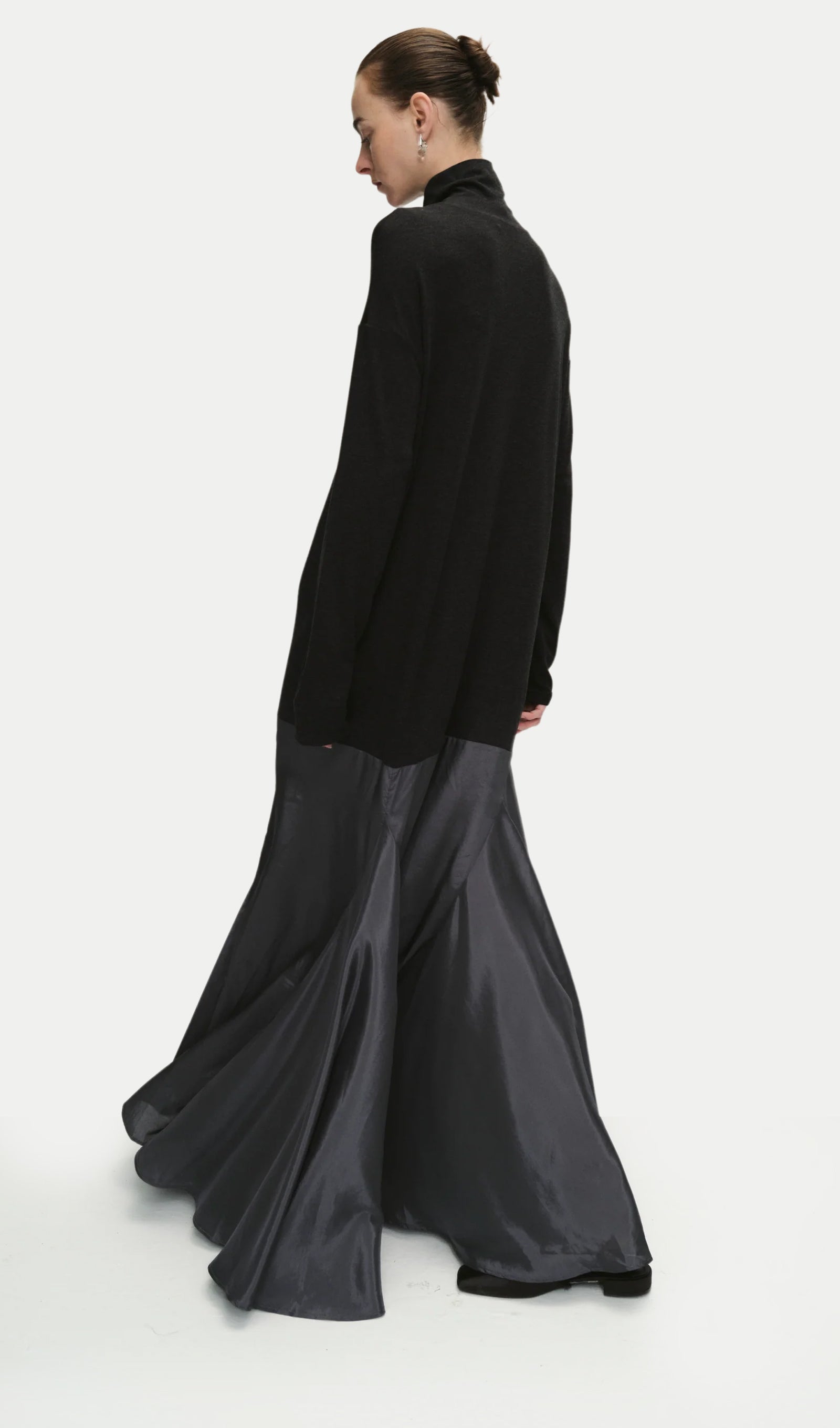 Turtleneck Long Sleeve Satin Maxi Dress In Black