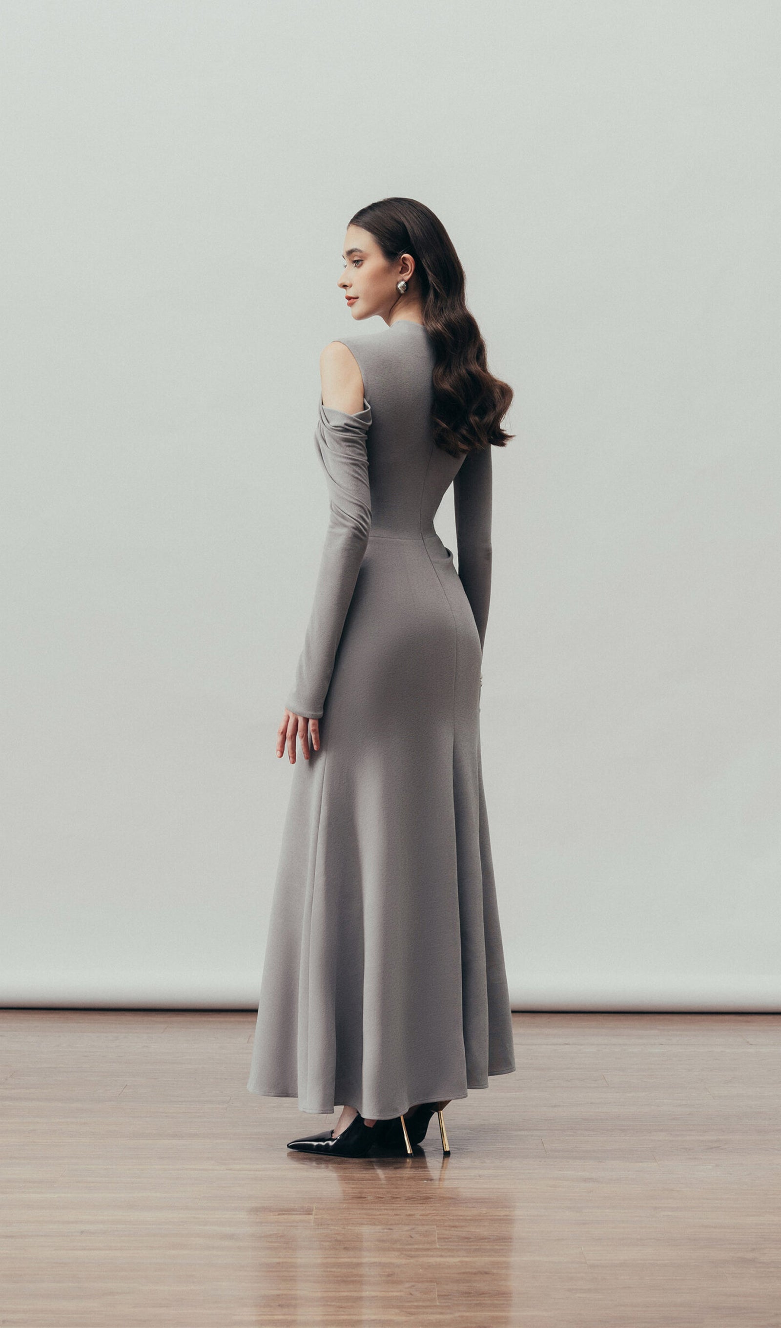 Midikleid in A-Linie mit Blumenmuster und Laternenärmeln