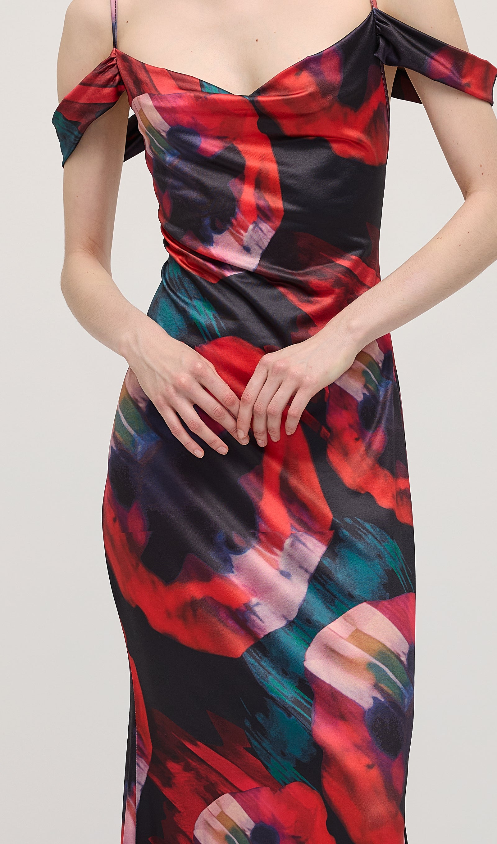 Midikleid in A-Linie mit Blumenmuster und Laternenärmeln