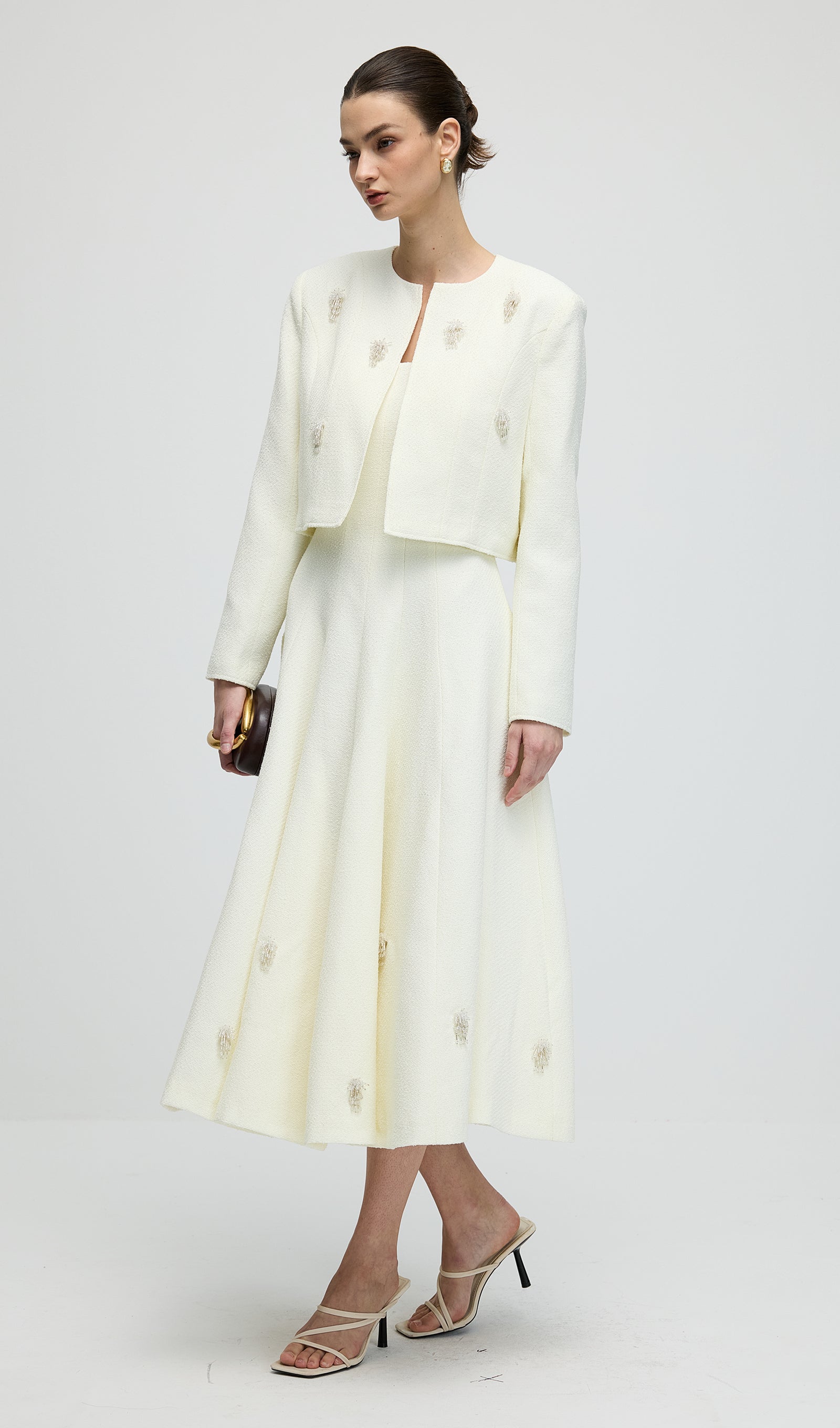 Midikleid in A-Linie mit Blumenmuster und Laternenärmeln