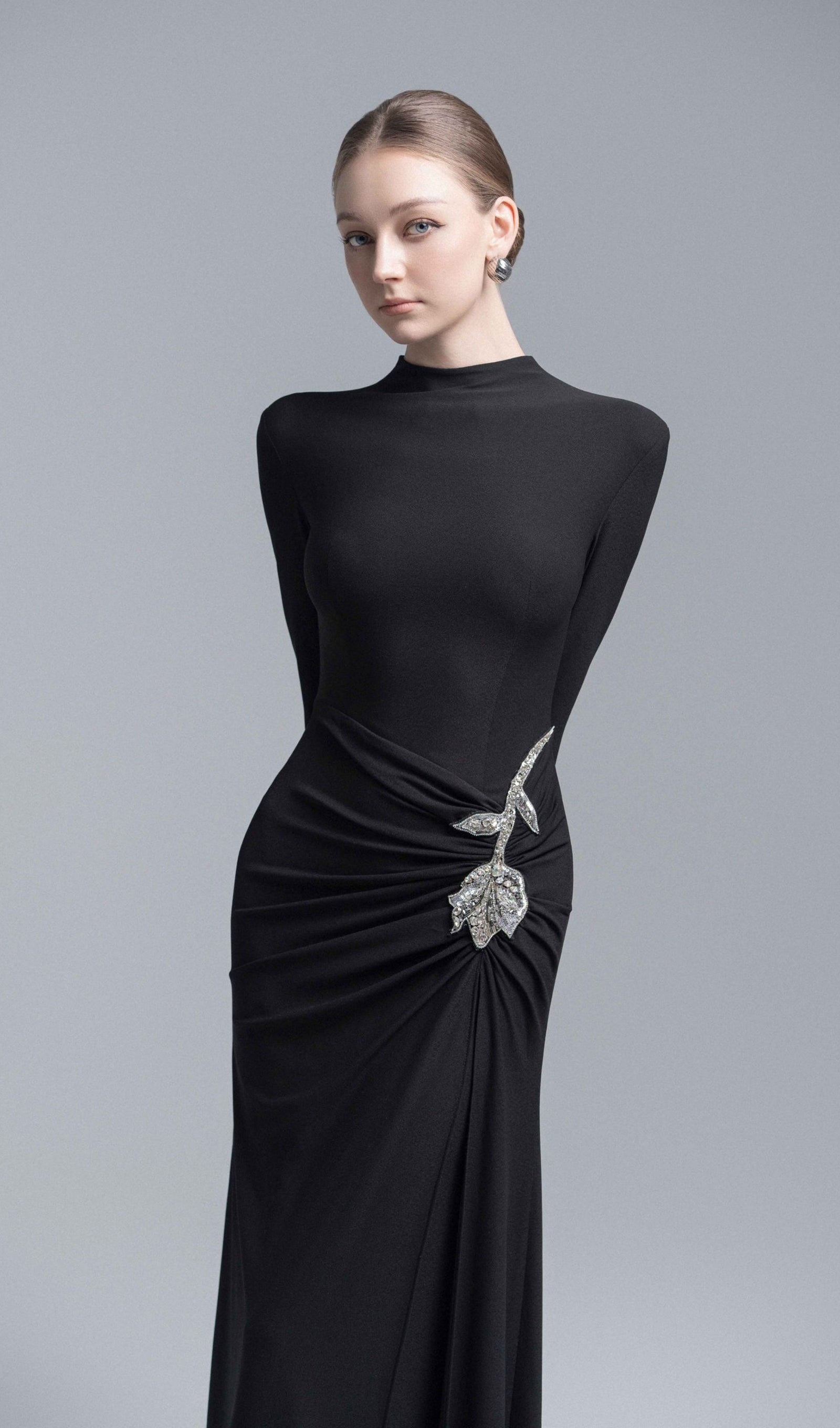 Midikleid in A-Linie mit Blumenmuster und Laternenärmeln