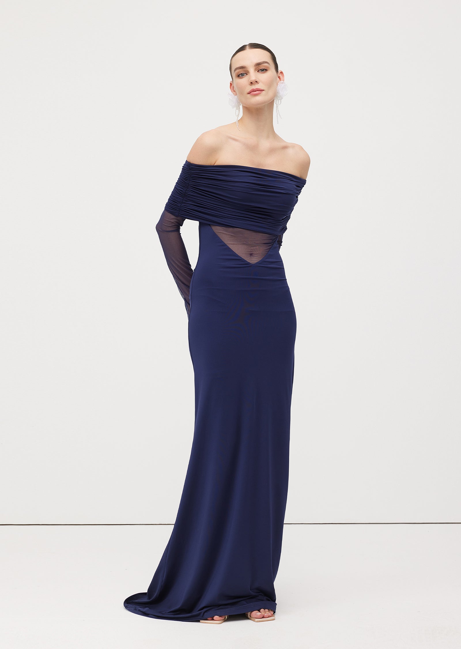 Midikleid in A-Linie mit Blumenmuster und Laternenärmeln