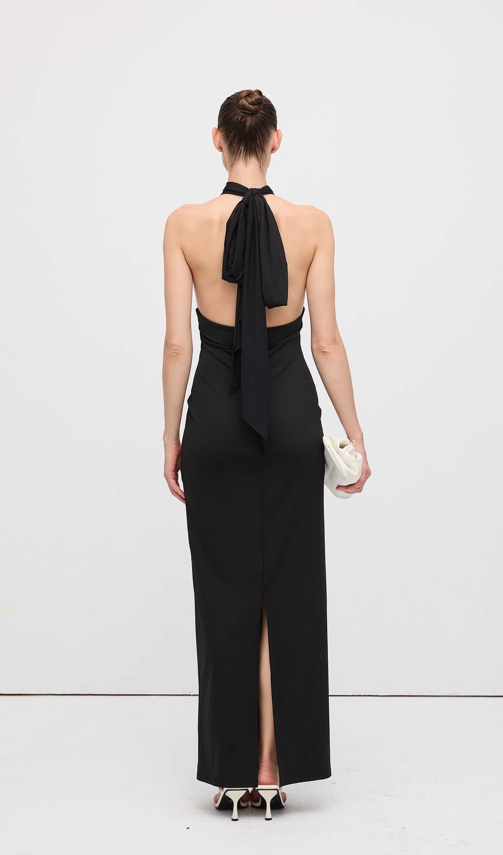 Halter Mesh Maxi Dress In Black