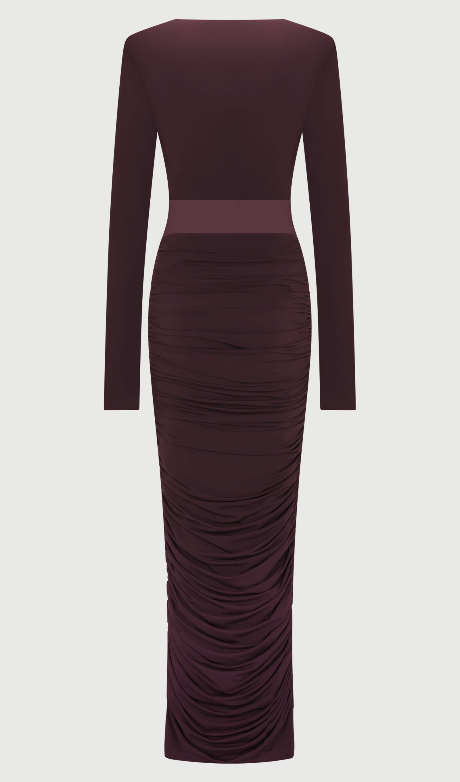 Slinky Long Sleeve Maxi Dress In Burgundy