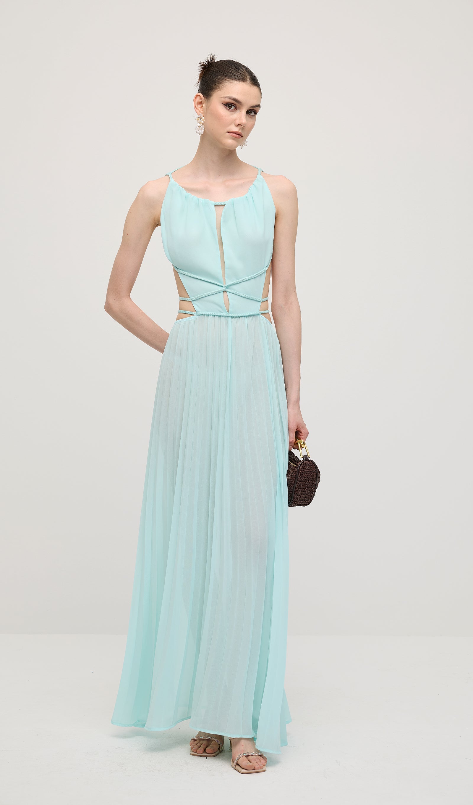 Solid Halter Open Back Maxi Dress