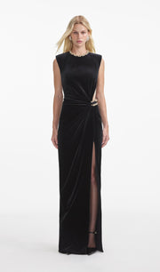Embellished Velvet Split Maxi Dress