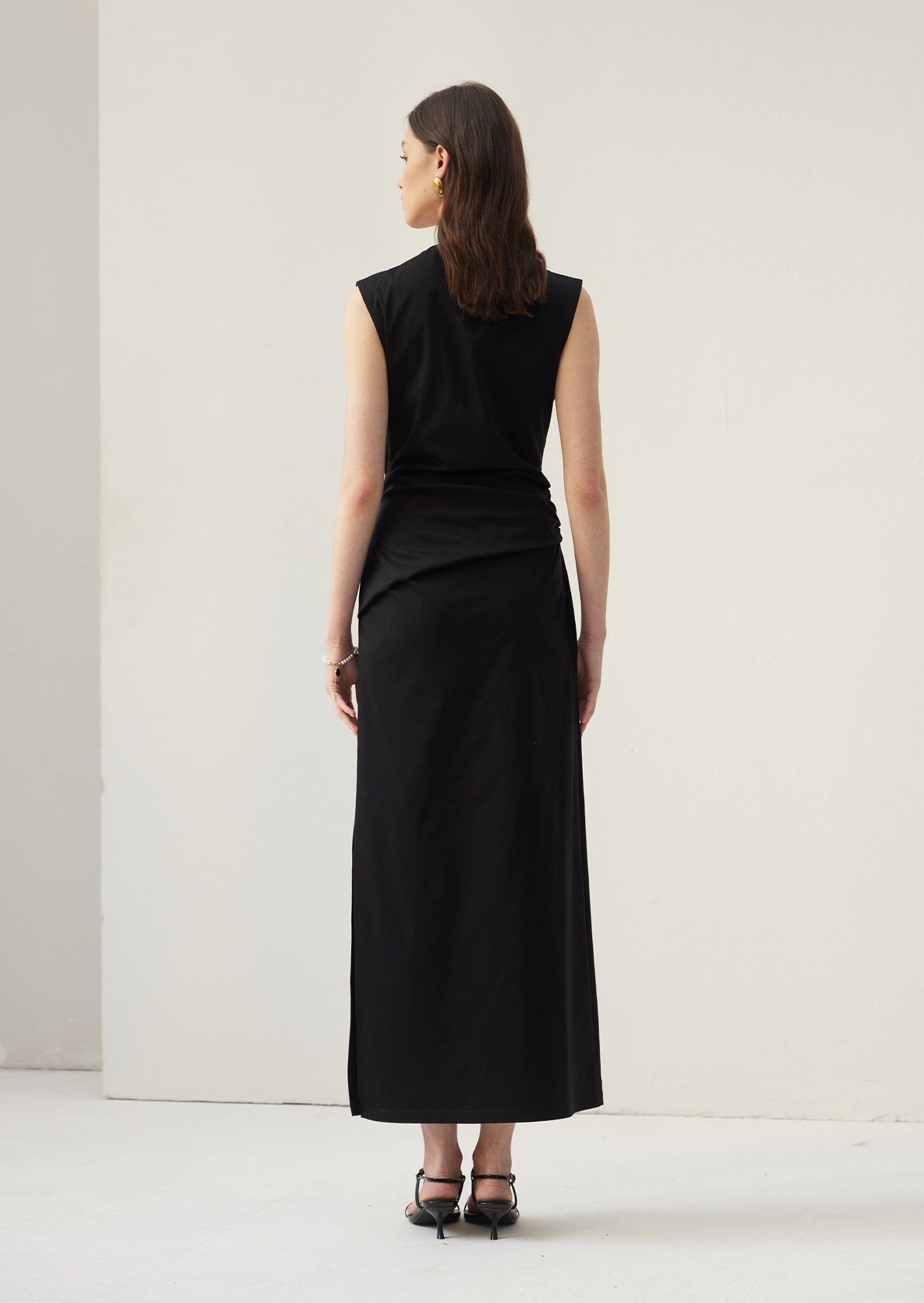 V Neck Crepe Twist Maxi Dress