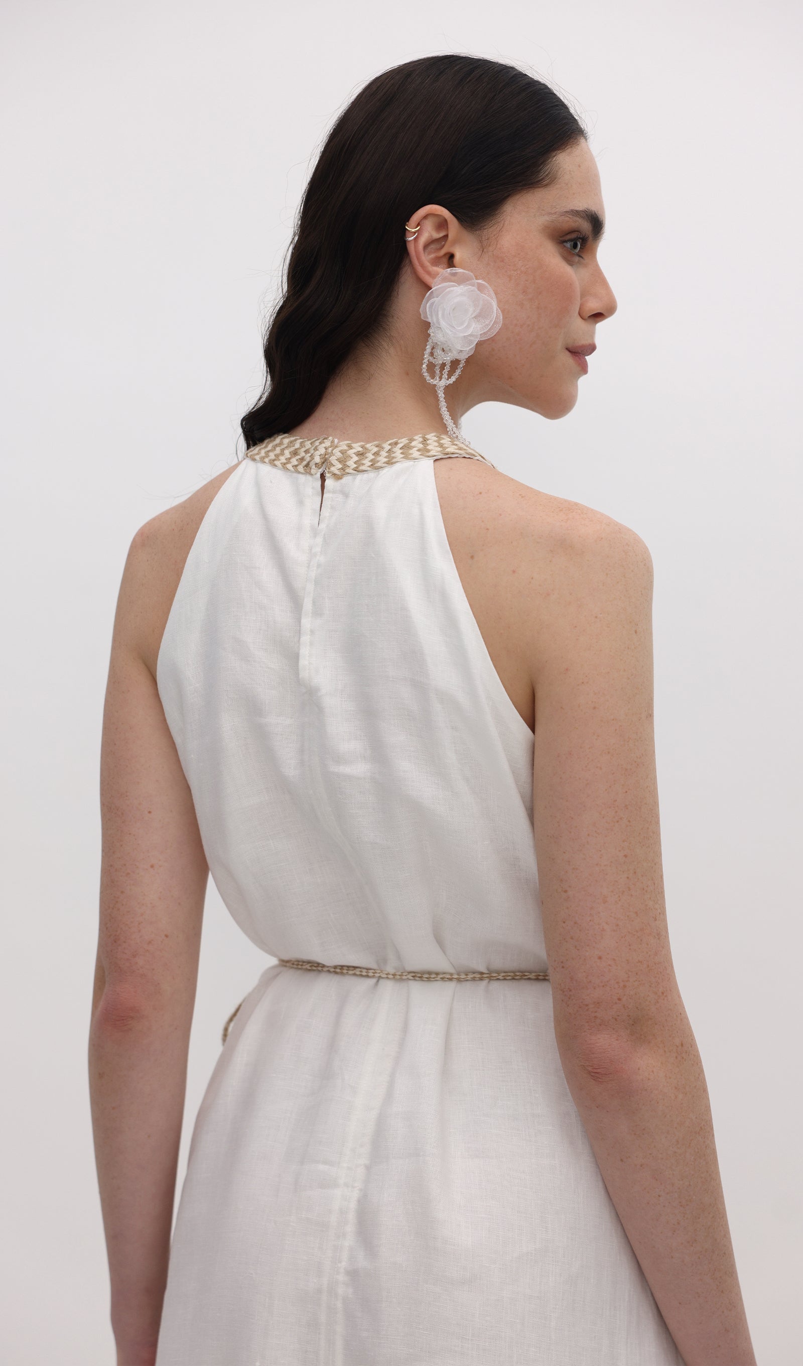 Halter Neck Linen Midi Dress