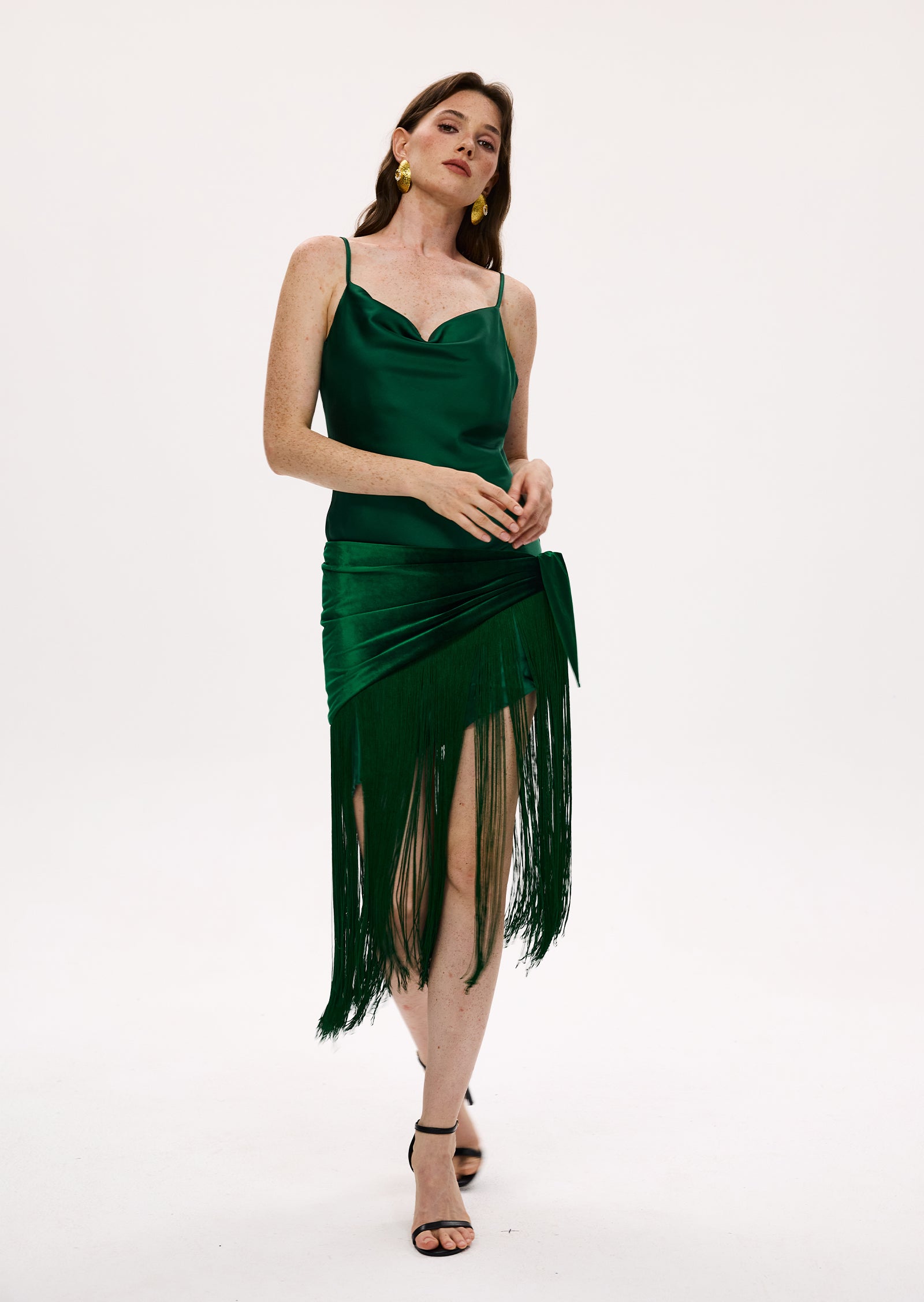 Tassel Satin Patchwork Maxi Dress