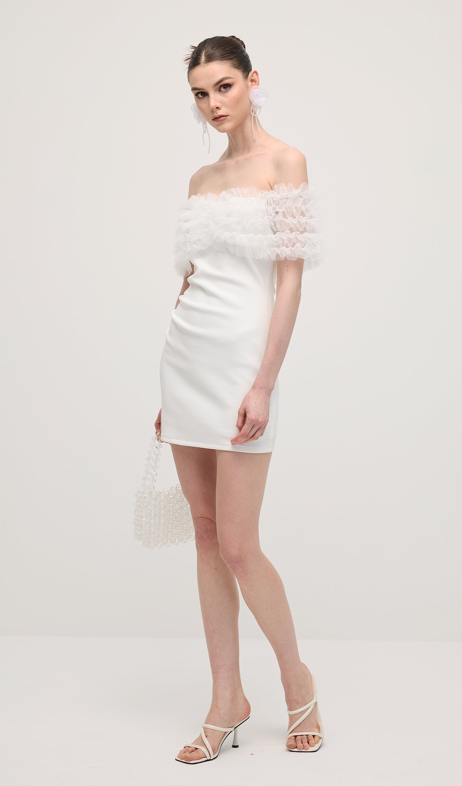 Off Shoulder Floral Tulle Mini Dress