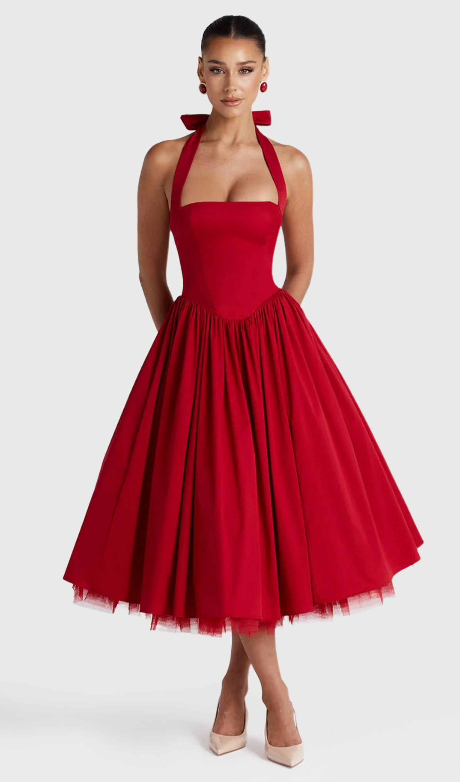 Midikleid in A-Linie mit Blumenmuster und Laternenärmeln