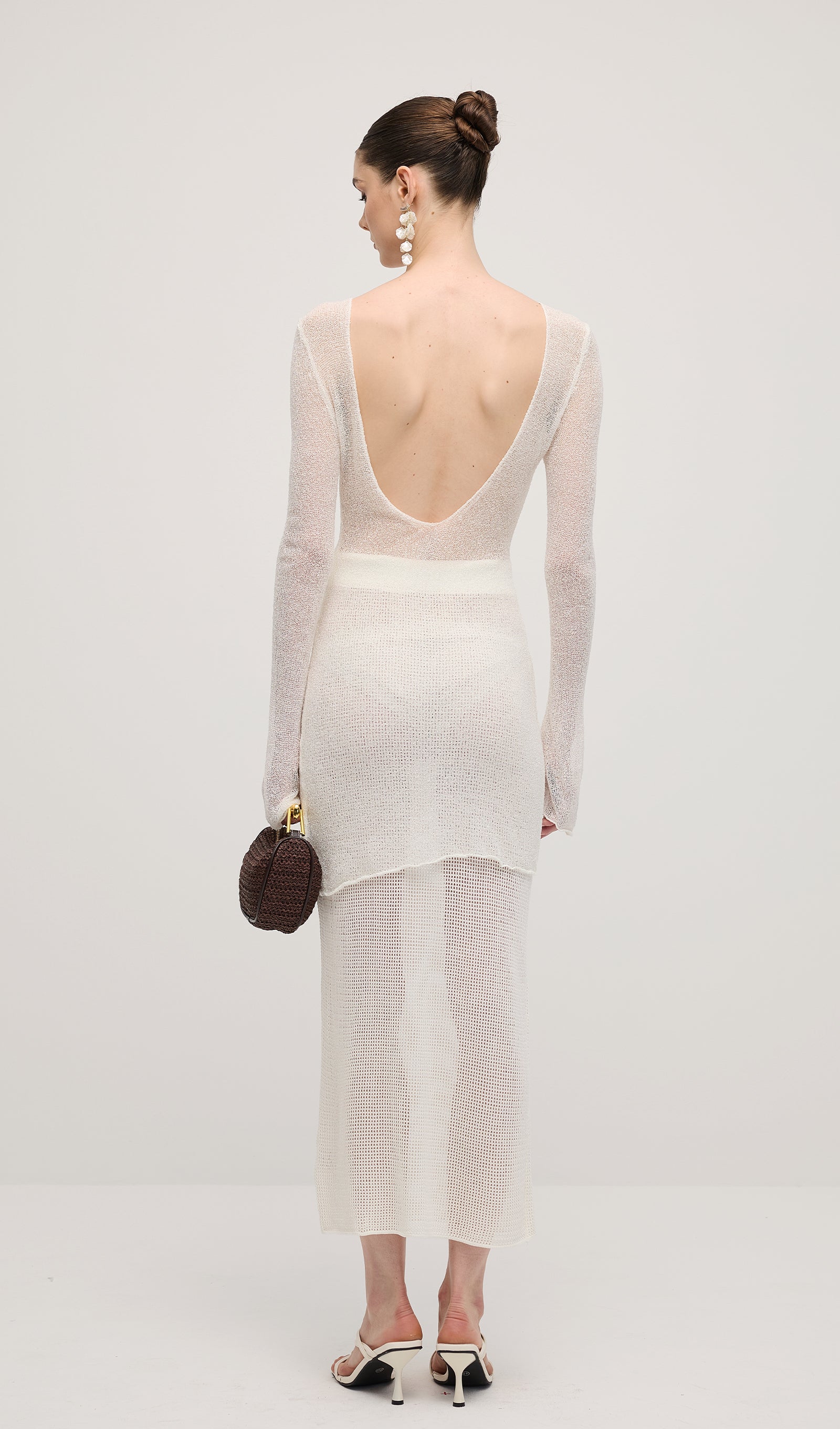 Knit Cover Up Backless Mini Dress In White