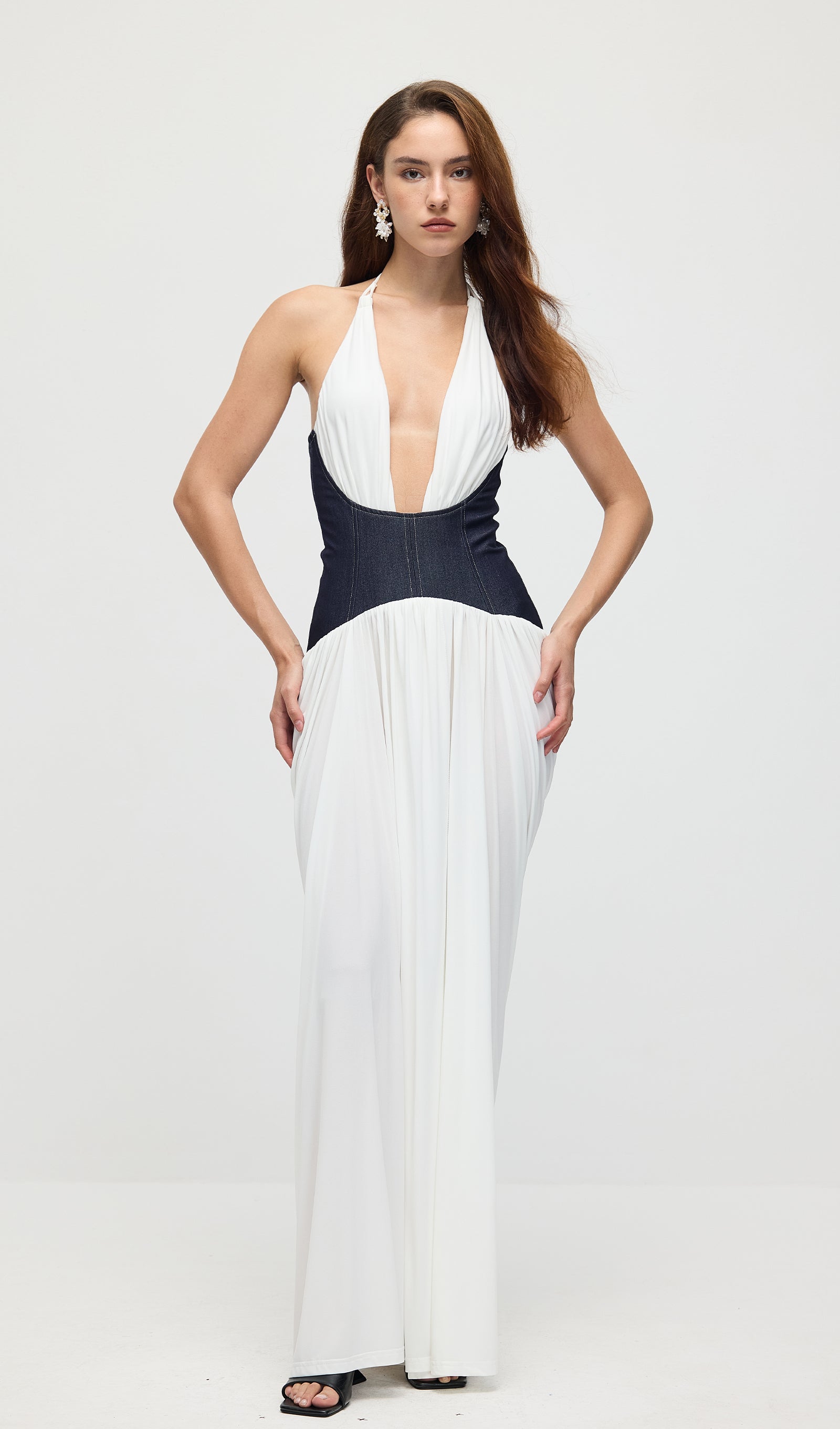 Draped Plunge Gown With Corset Waist