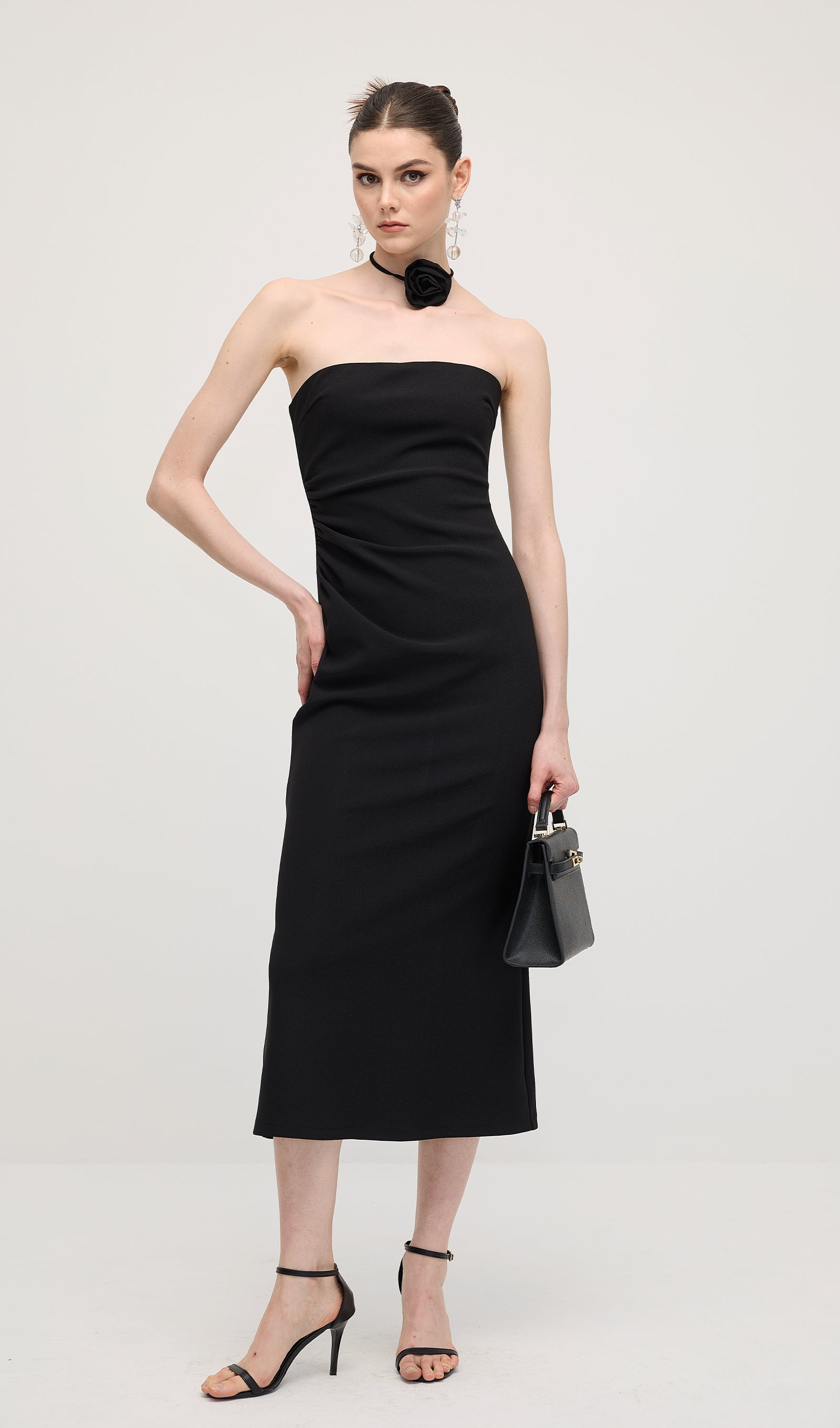 Midikleid in A-Linie mit Blumenmuster und Laternenärmeln
