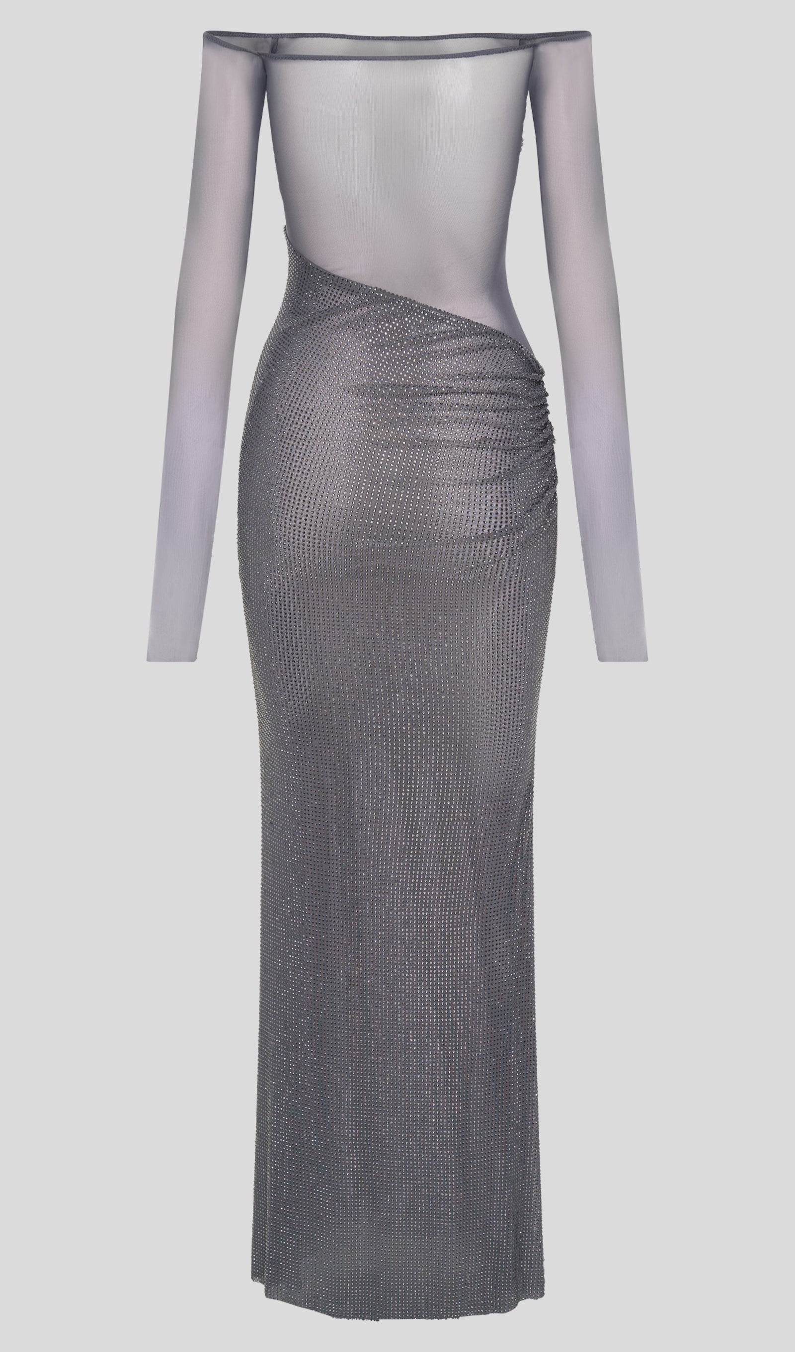 Diamante Off Shoulder Maxi Dress - Gray Purple