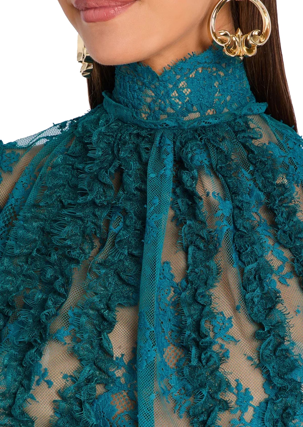 Midikleid in A-Linie mit Blumenmuster und Laternenärmeln