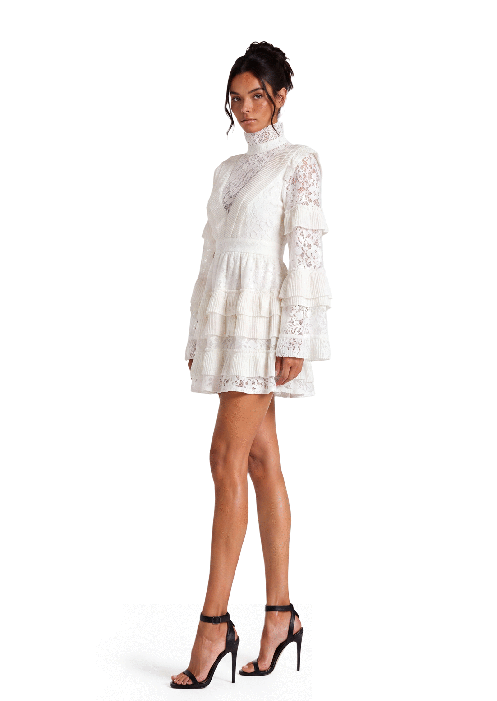 Acorn Long Sleeve Ruffled Mini Dress In White