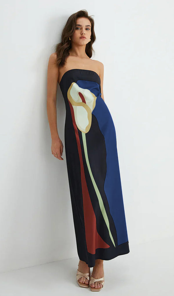 Off Shoulder Printed Summer Midi Dress In Blue