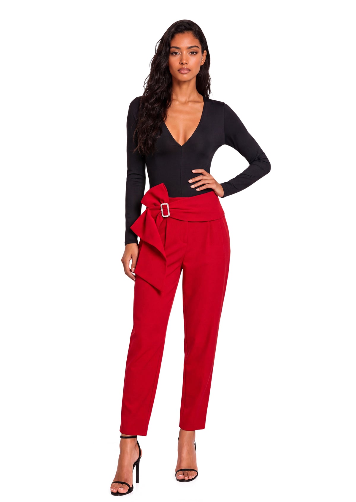 Abelard V Neck Long Sleeve Bodysuit  In Black