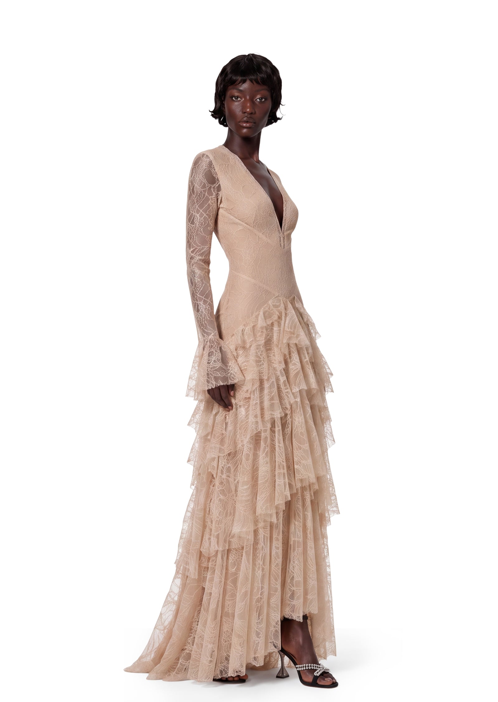 Midikleid in A-Linie mit Blumenmuster und Laternenärmeln