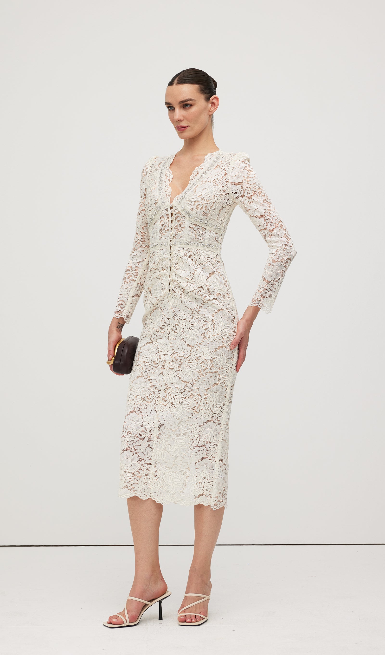 Embellished Lace Midi Dress