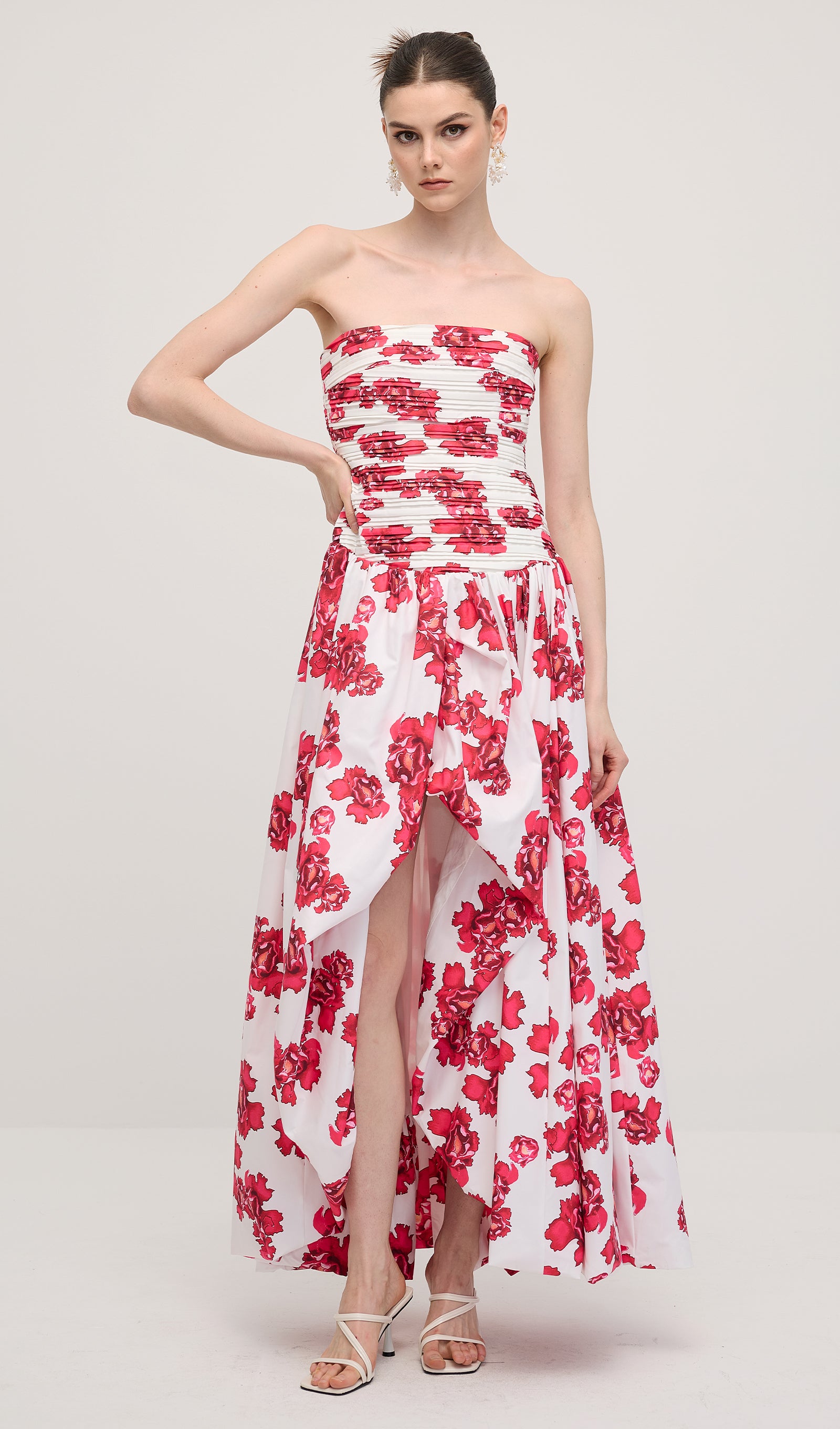 Midikleid in A-Linie mit Blumenmuster und Laternenärmeln